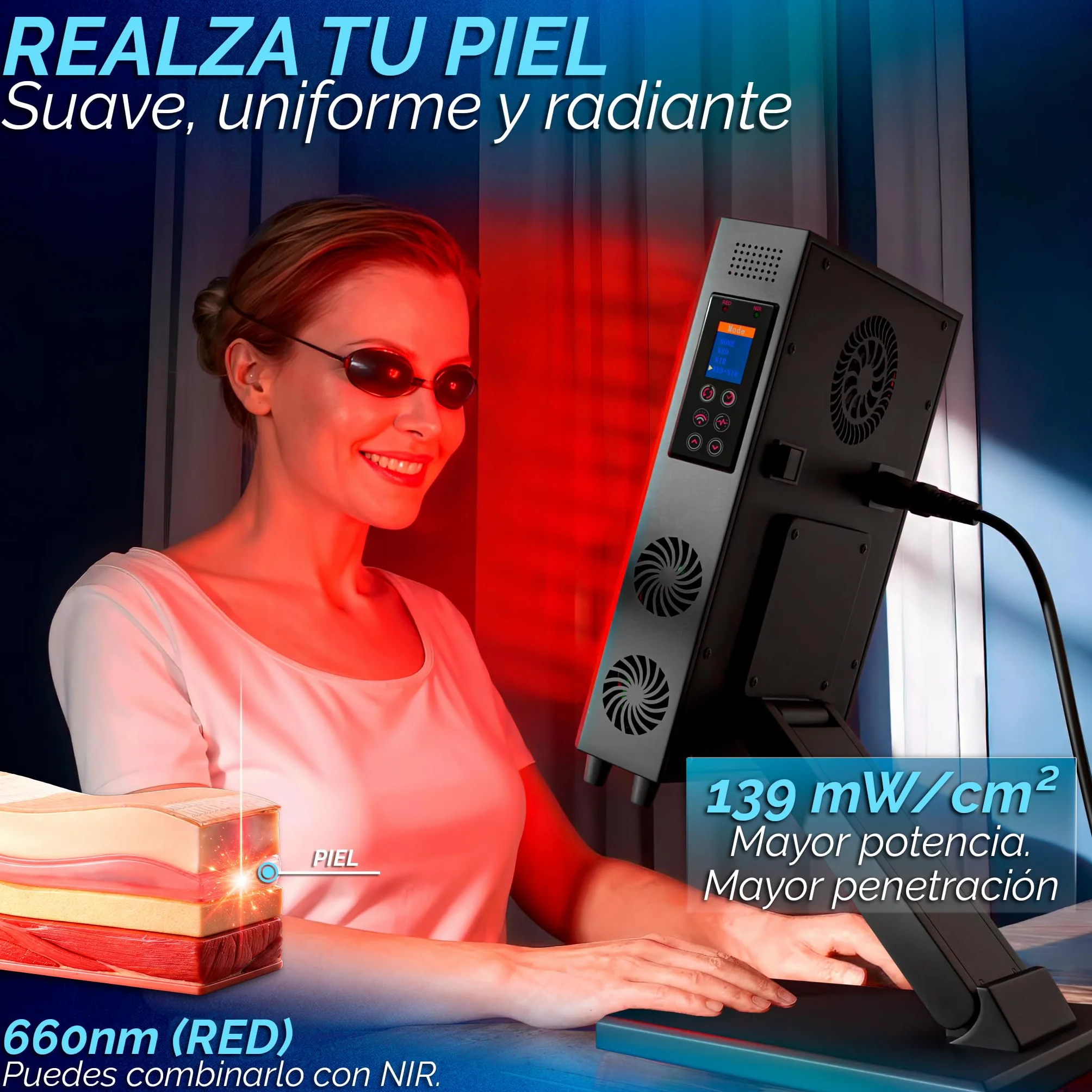 DreamTape® Panel Luz Roja Infrarroja 660nm 850nm - Terapia de Luz LED Profesional con 72 LEDs - Red Light Therapy Panel para Recuperación Muscular, Piel y Bienestar - Lámpara Fotobiomodulación