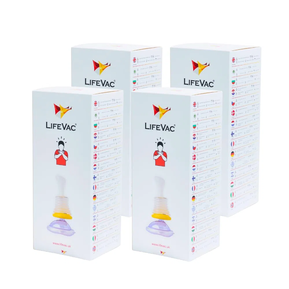LifeVac® Pack Familiar, 4 Kits completos, Equipo de Primeros Auxilios, Antiatragantamiento para Adultos y Niños, Eficacia demostrada, Incluye 4 Kits cada uno con 4 Mascarillas