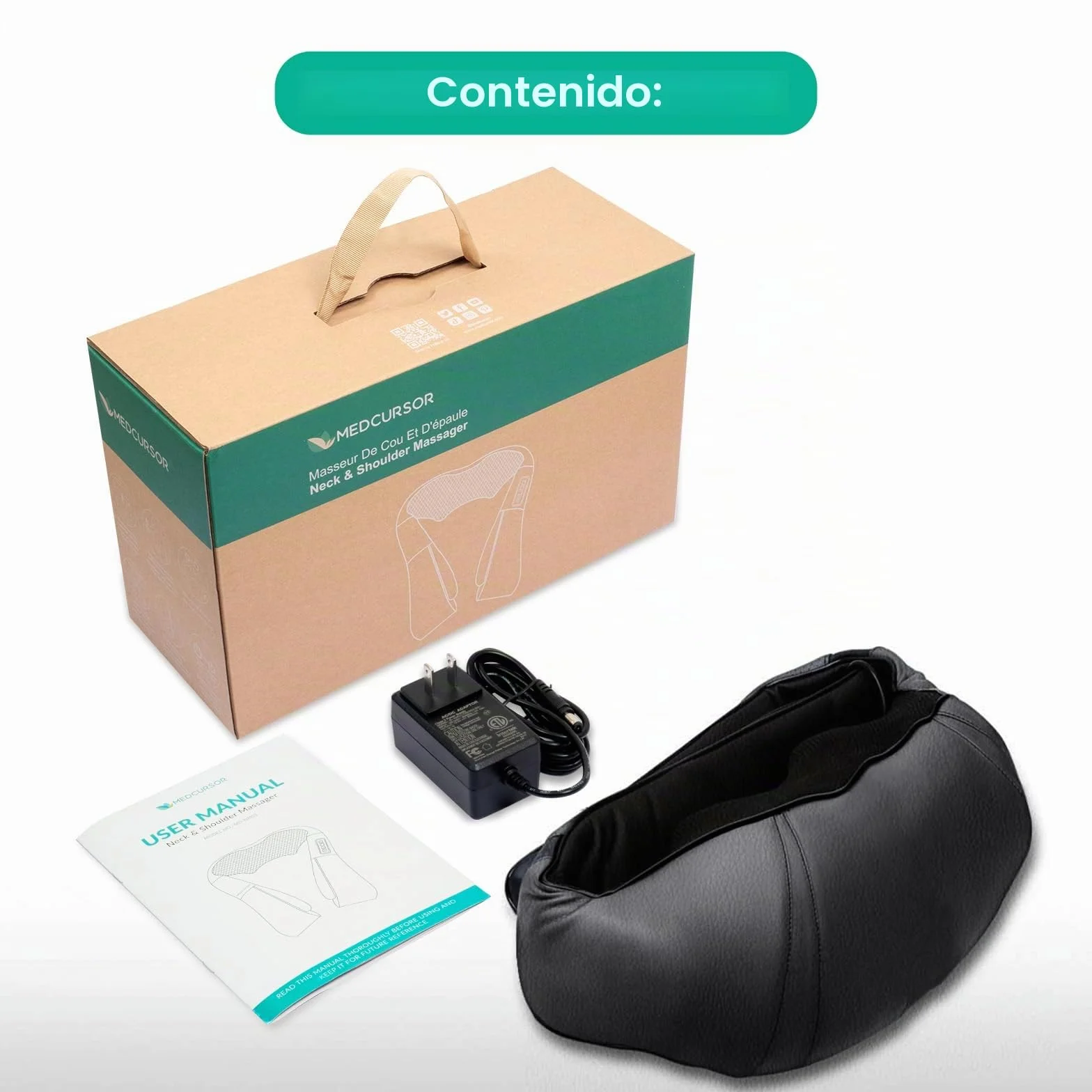 Medcursor Masajeador de cuello y hombros con calor, almohada de masaje Shiatsu 3D para alivio del dolor muscular