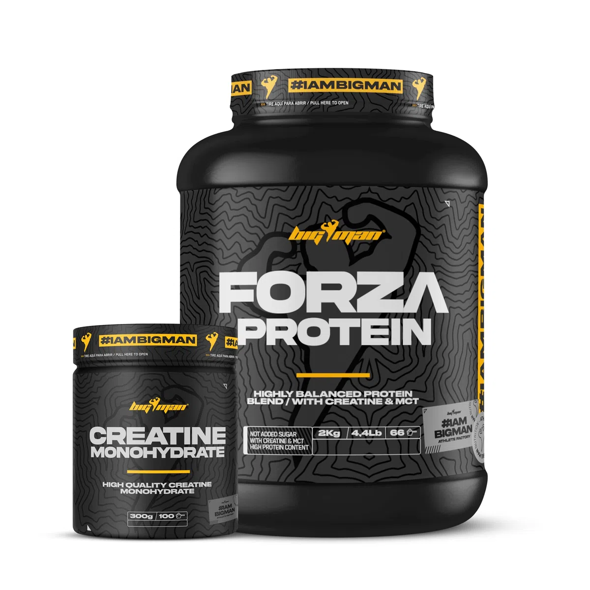 BigMan | Pack FORZA PROTEIN 2kg + CREATINA 300 GR | Proteína 80% | Aislado proteína Soja + Concentrado Whey | Creatina | Alto Contenido en Proteínas (Chocolate)