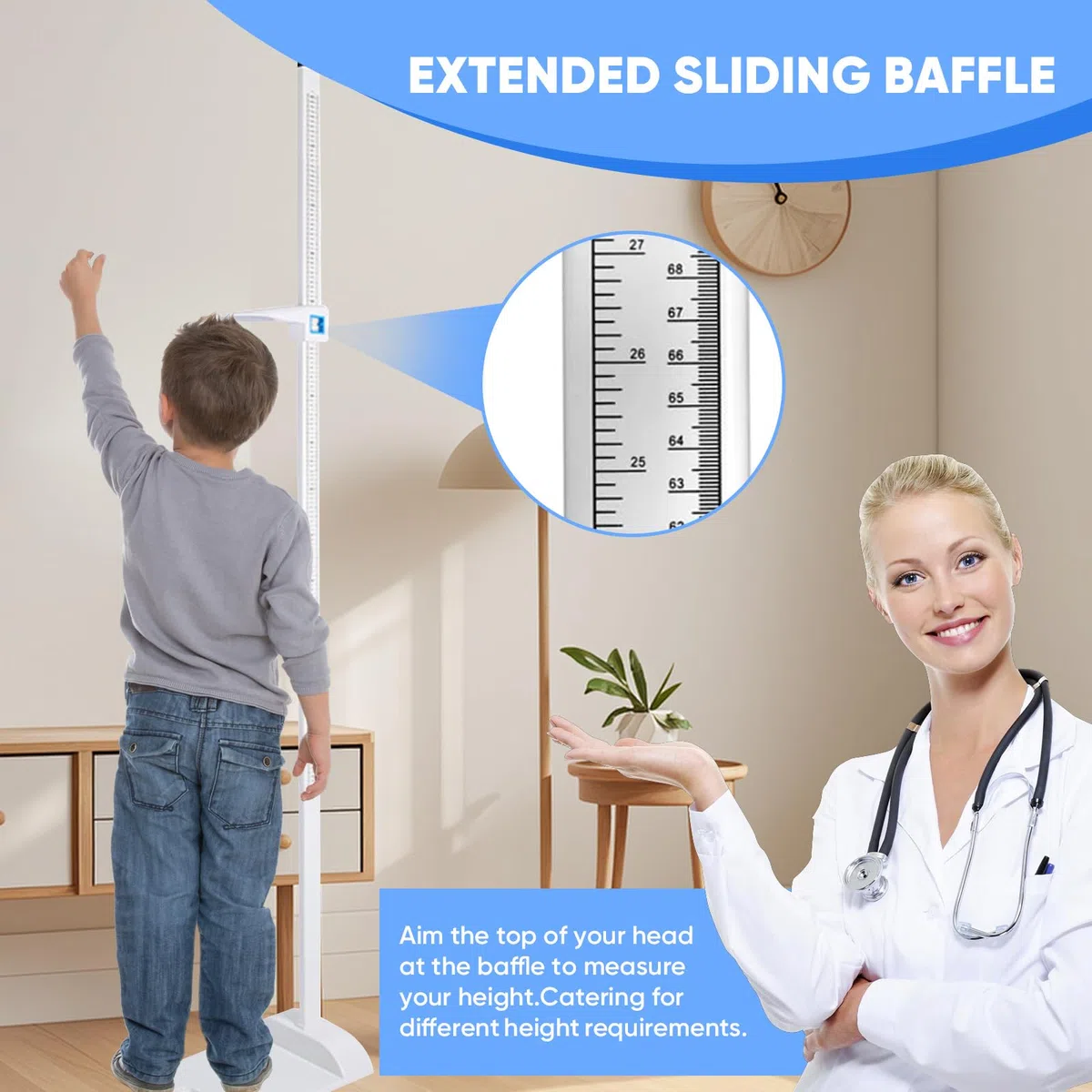 Estadiómetro portátil,estadímetro médico,pantalla de doble escala,rango de medición de 20 a 210 cm (8 a 82 pulgadas) Adecuado para niños,adultos, consultorios médicos,hogar y gimnasios