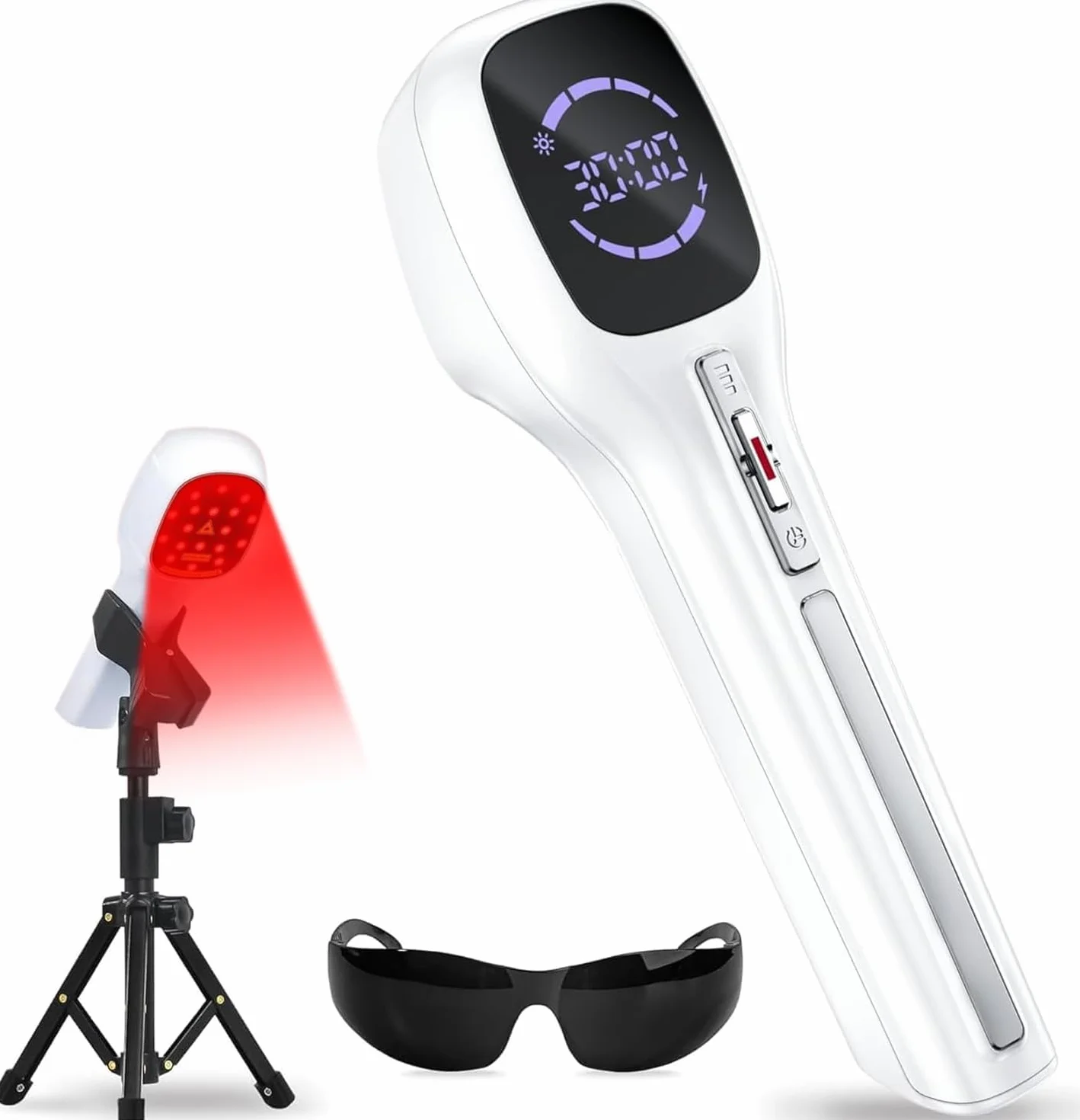 Dispositivo de terapia láser frío, Tratamiento con infrarrojos 4000 mAh, 4x808nm +14x650nm, Lámpara Infrarroja para cuidado muscular y articular, personas y mascotas (blanco y negro)
