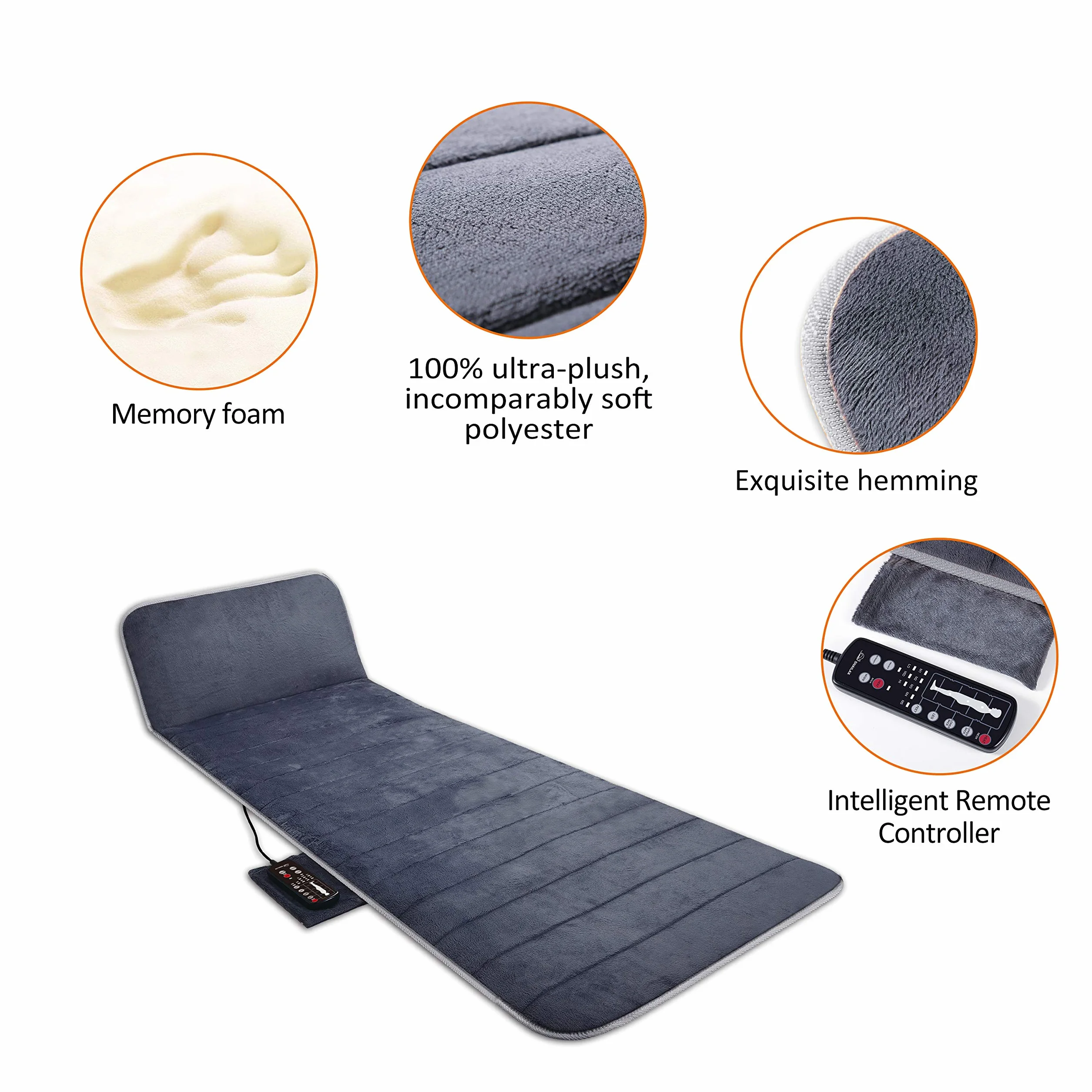 SNAILAX Esterilla de masaje con efecto memoria y calor, con 10 motores de vibración para cuello, espalda, cintura, piernas