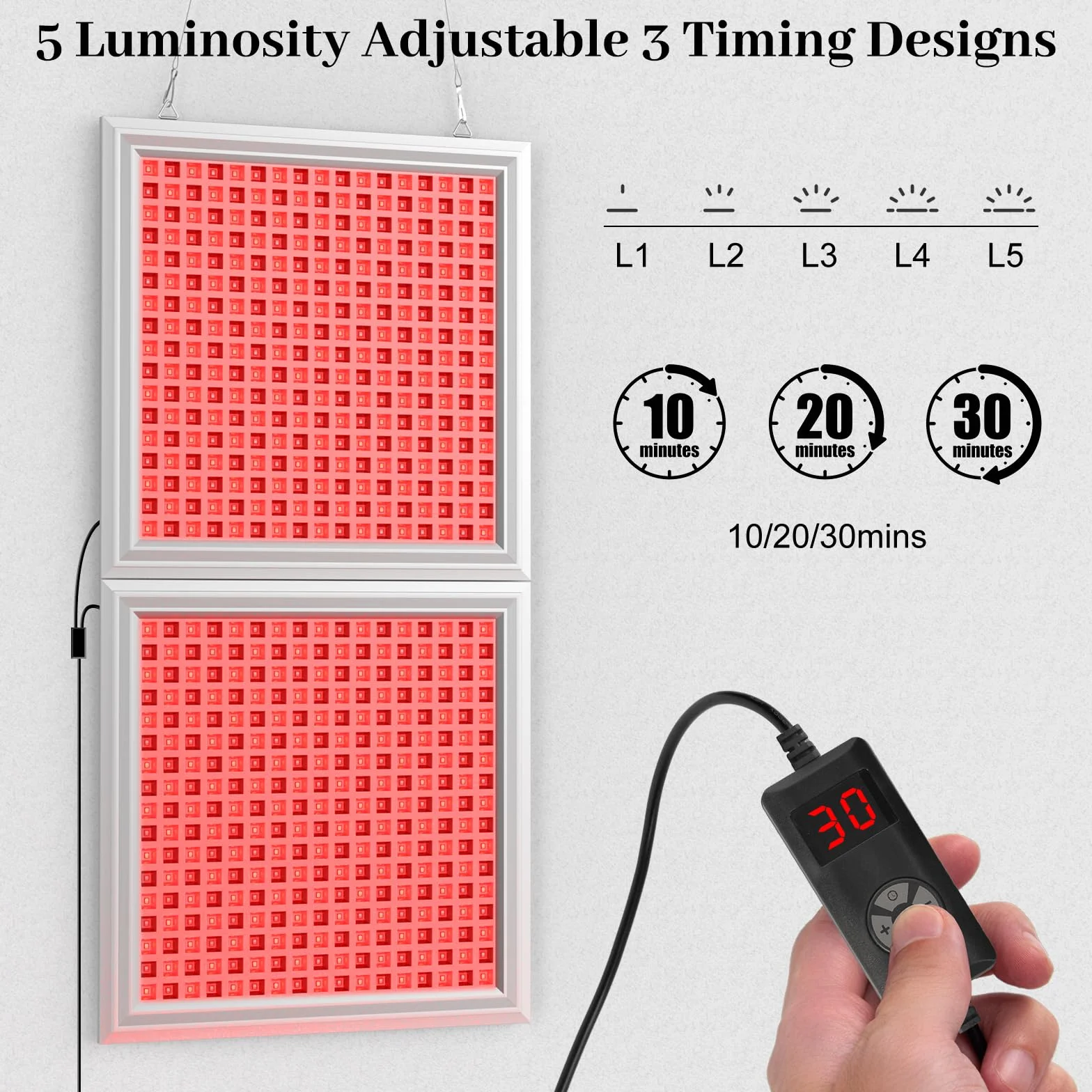 Lámpara de Luz Roja, Lámpara Infrarroja Combinada 660 nm y 850 nm, Panel de Luz Roja con 578 LED y Temporizador, para Cara, Cuerpo, Músculos y Espalda