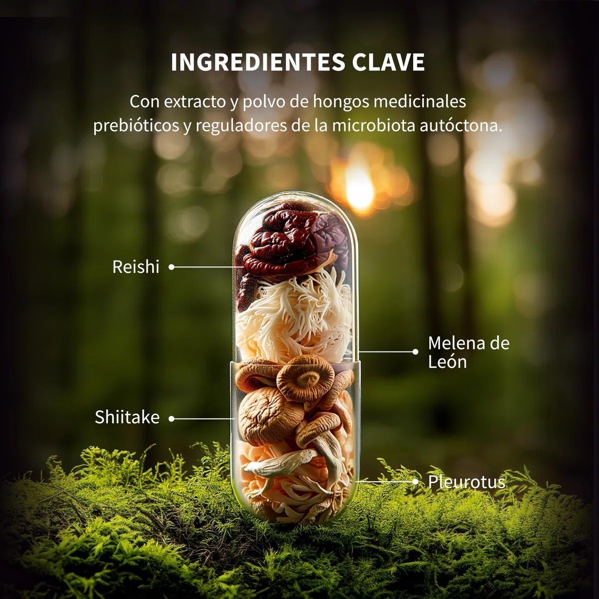 HIFAS DA TERRA - HIFAS-Microbiota Extractos de Hongos Puros de Reishi, Melena de León, Pleurotus y Shiitake para el Bienestar Digestivo con Efecto Prebiótico - Bote 60 Cápsulas
