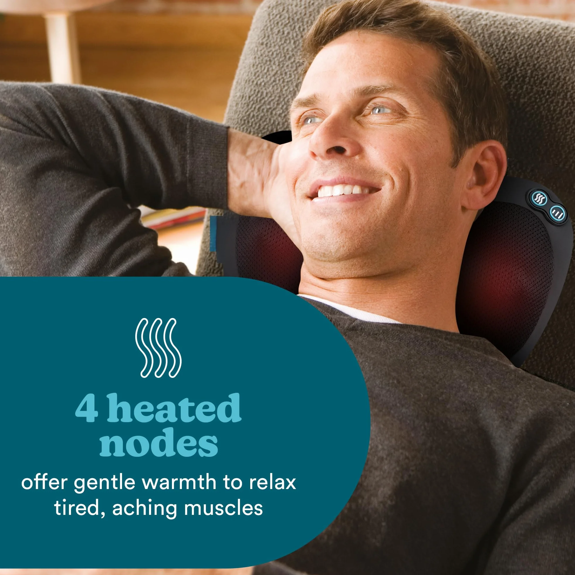 HoMedics Cojín de Masaje Shiatsu con Calor – Masajeador de Tejido Profundo para Espalda, Cuello y Hombros, 4 Nodos Rotatorios
