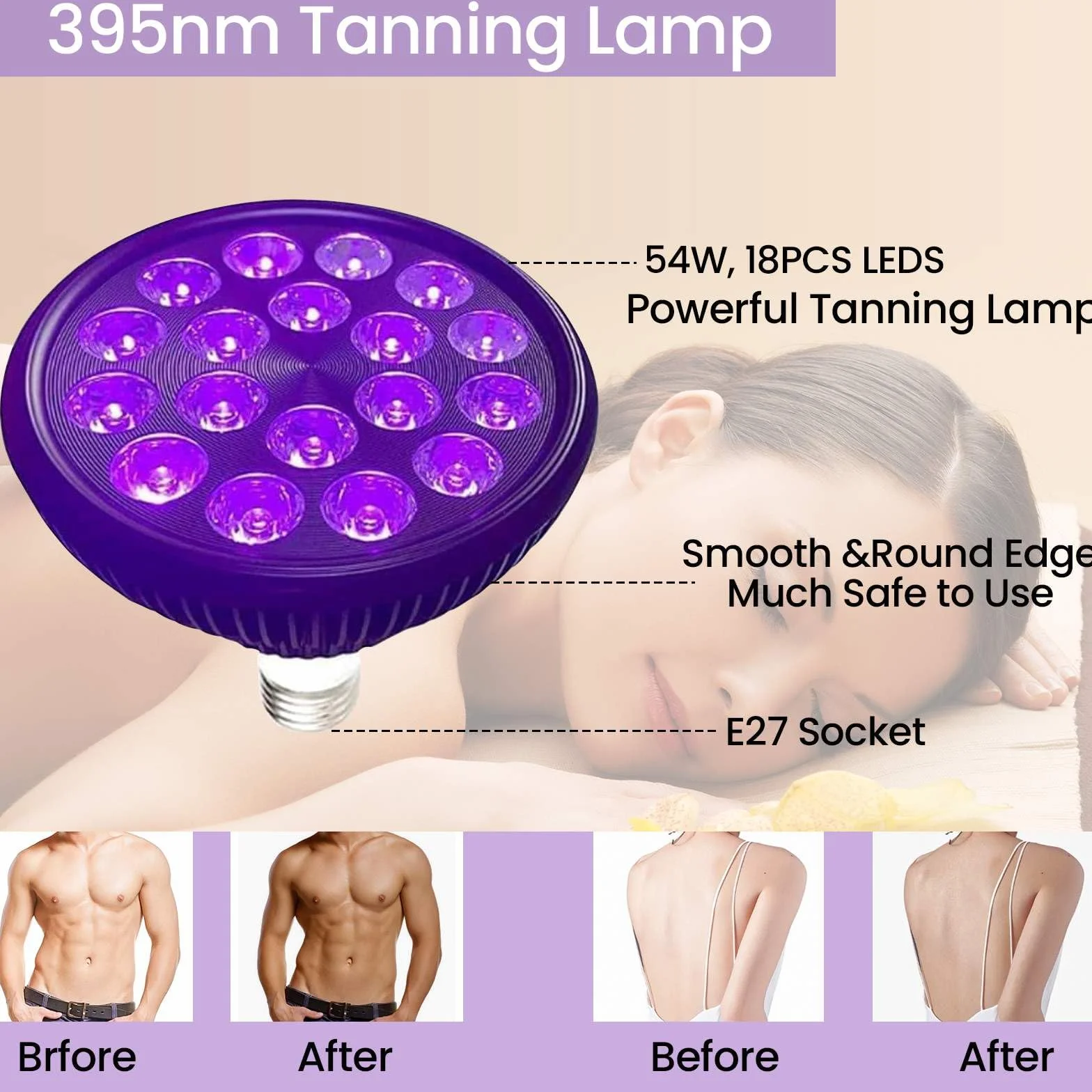 Lámpara de bronceado facial LED 395 nm 18 luces, altura ajustable 38.5-78.7 pulgadas, rotación 180°, autobronceadora para hogar y salón