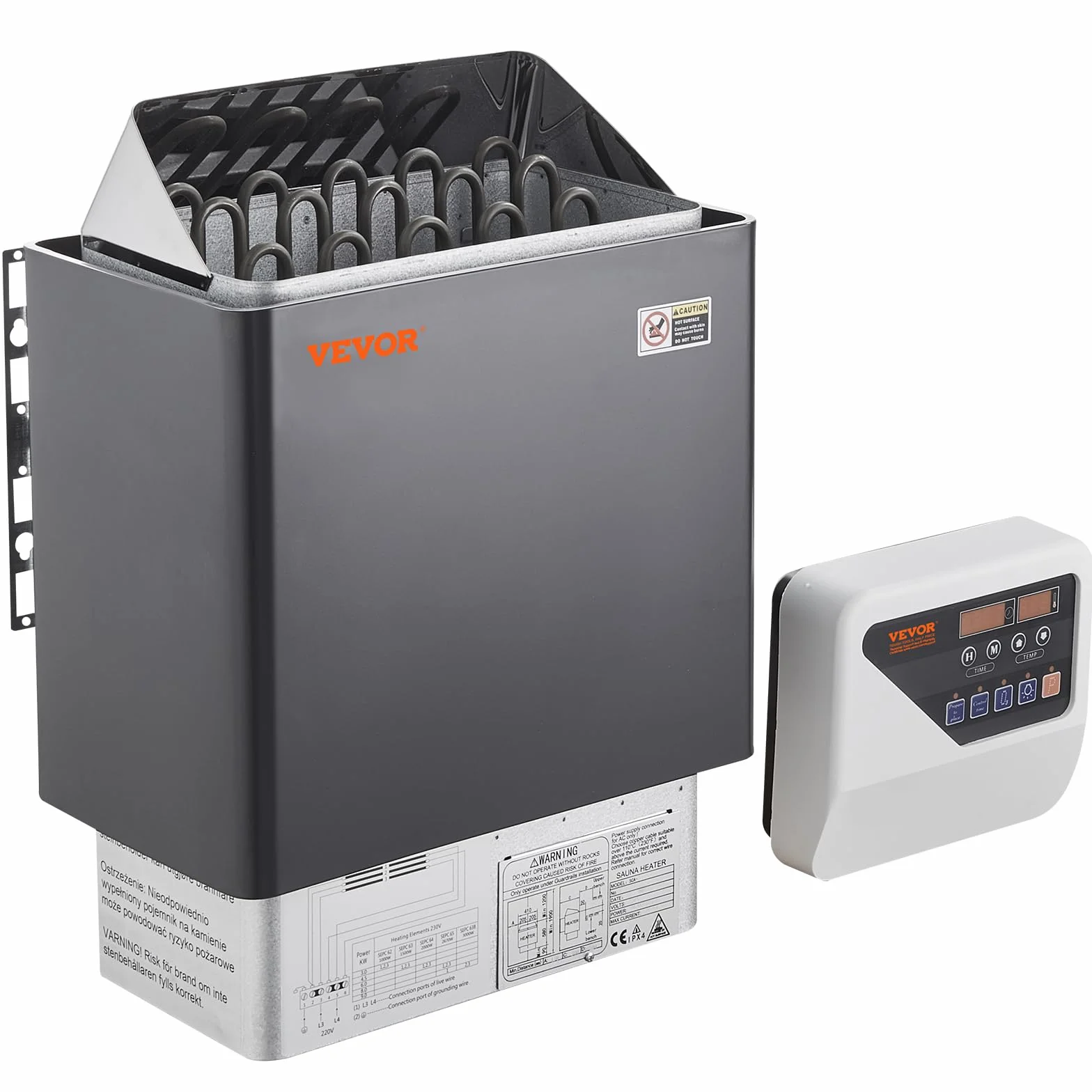 VEVOR Calentador de Sauna Eléctrico Portátil 8kW 400V 3N Controlador Digital 110°C para Sauna 8-12 m³