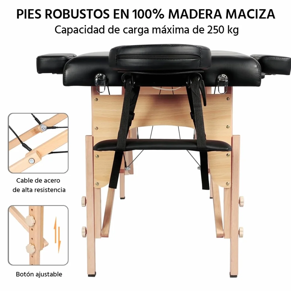 Yaheetech Camilla Masaje Plegable 3 Zonas 250kg 213x82cm Madera Haya