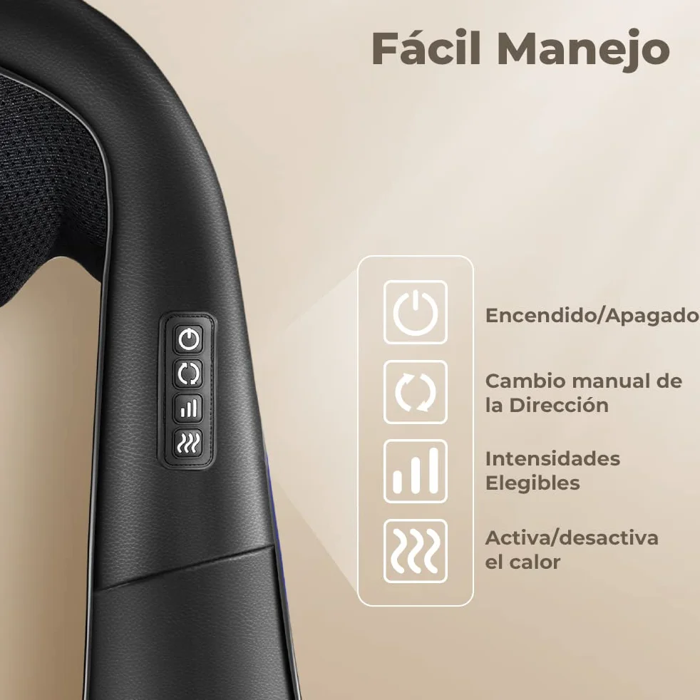 Masajeador de Cuello y Hombros con Calor 4D Shiatsu Cervical y Espalda Intensidad Ajustable