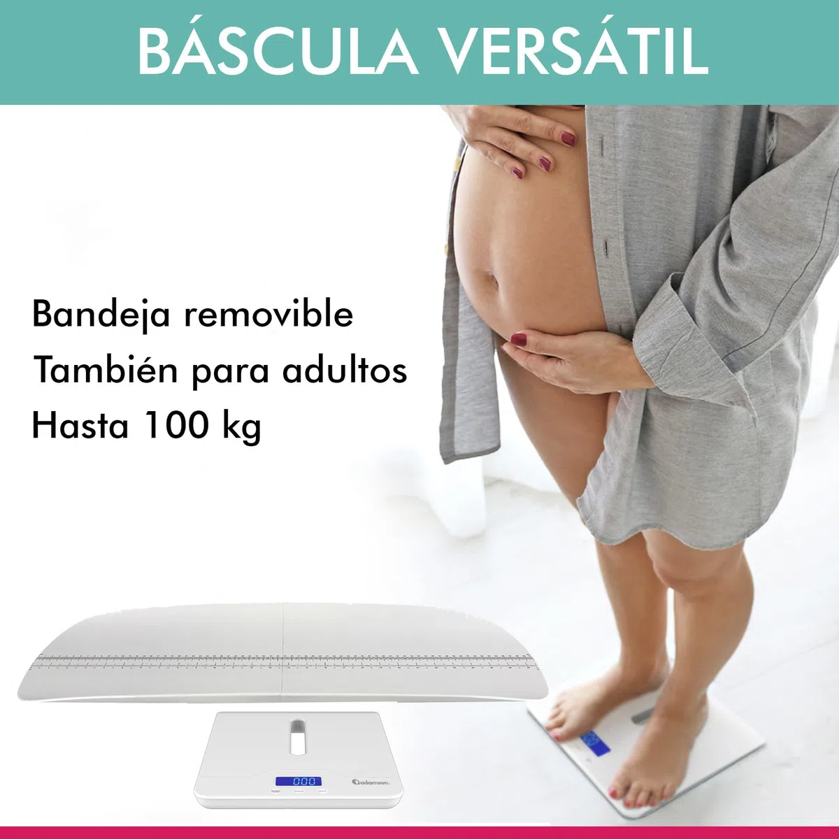 Adamson A50 Báscula para mascotas y bebés - Báscula digital para gatos, perros, conejos, cachorros, niños, adultos - Ideal para bebés prematuros - Hasta 100 kg