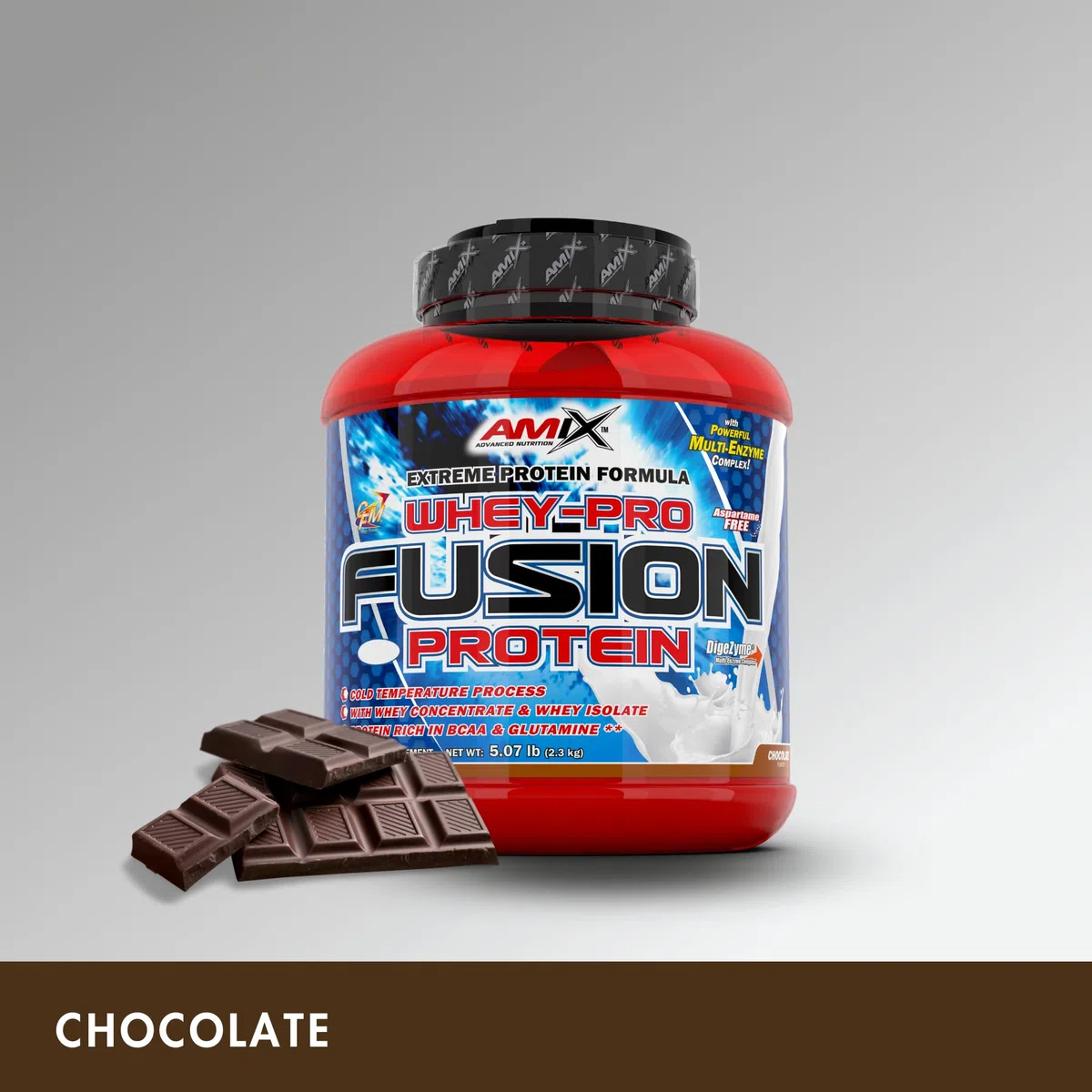 AMIX - Proteína Whey - Pure Fusion - 2,3 Kg - Concentrado de Suero Ultra Filtrado - Proteína Isolada con Splenda - Contiene L-glutamina - Proteínas para Aumentar Masa Muscular - Sabor Chocolate