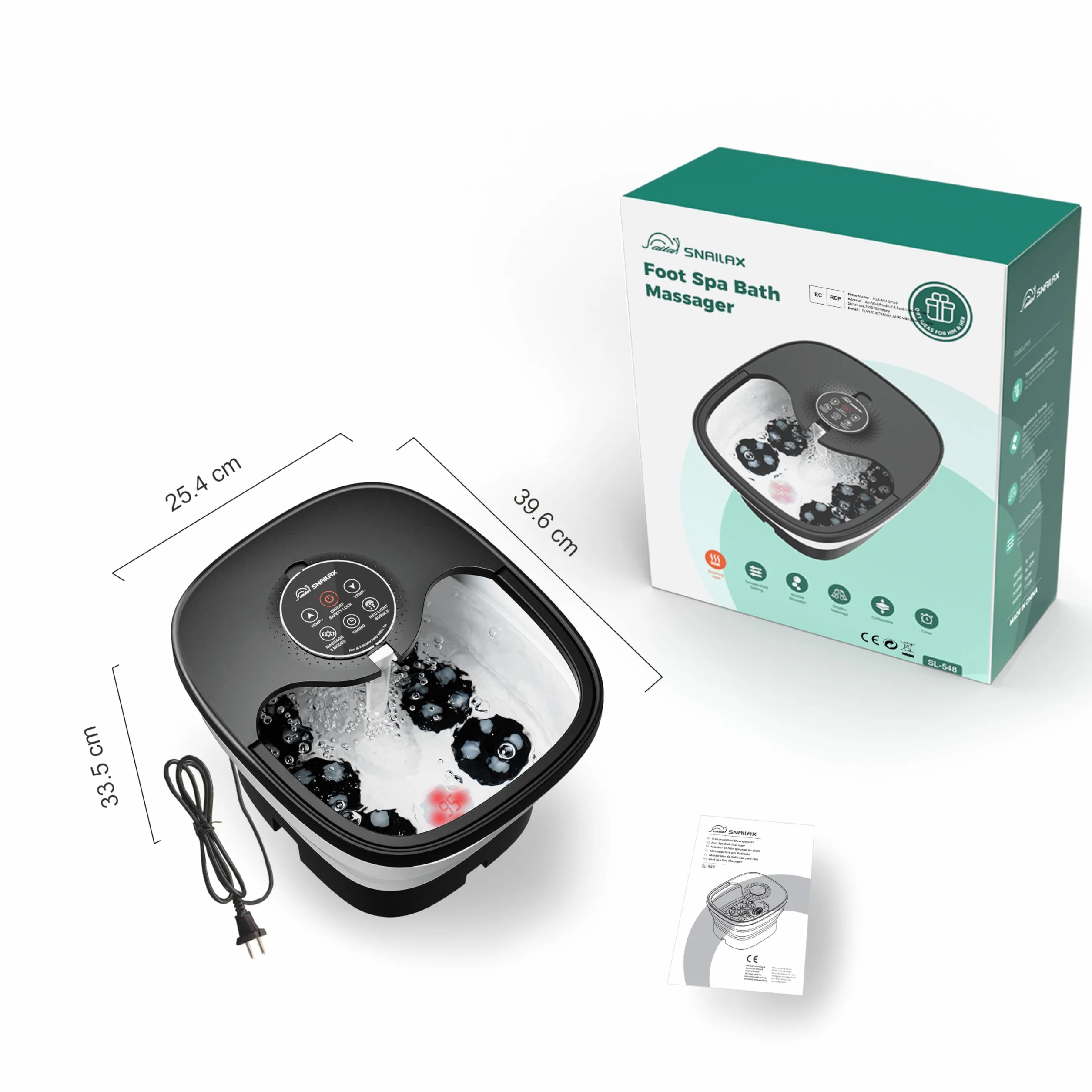 Snailax Bañera Spa Masajeador de pies con calor, Mando a distancia, Shiatsu, Plegable
