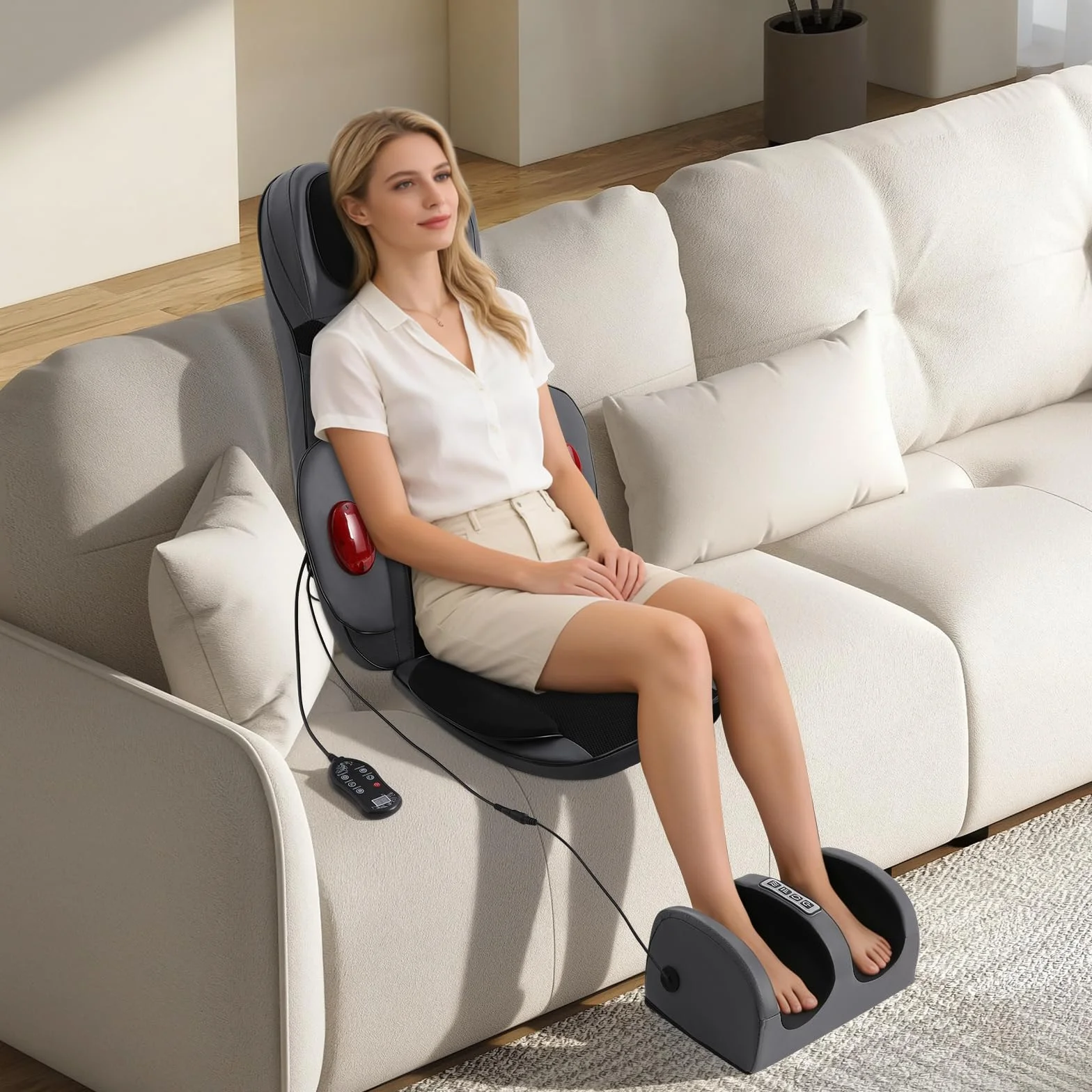 Asiento de masaje multifuncional para cuerpo entero, 3 intensidades, 15 min, con calor