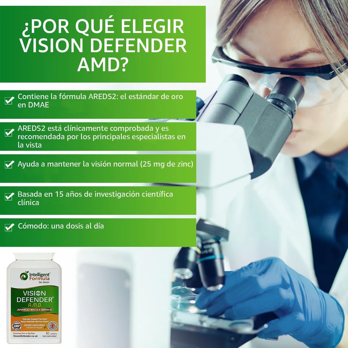 Vision Defender AMD Vitaminas para los ojos AREDS2 – Fórmula AREDS 2 exacta con luteína y zeaxantina, vitaminas C y E, zinc 25 mg y cobre – 90 comprimidos veganos para el apoyo de la salud visual