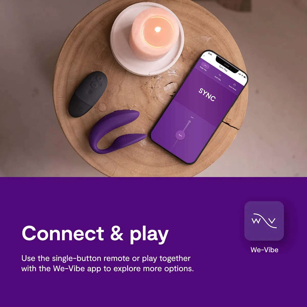 We-Vibe Sync 2 Vibrador para parejas con control por mando - Juguete sexual vibrante - Estimulación del punto G y del clítoris - Control por app y por mando - Para juegos sexuales de adultos - Morado