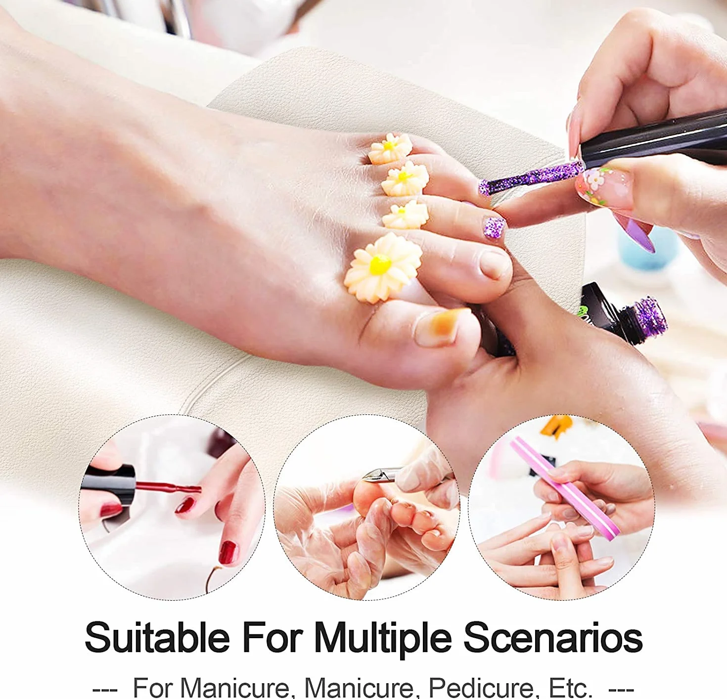 Kalolary Taburete de Pedicura y Manicura con Reposapiés - Altura Ajustable - Soporte para Pierna - Silla de Pedicura (Blanco)