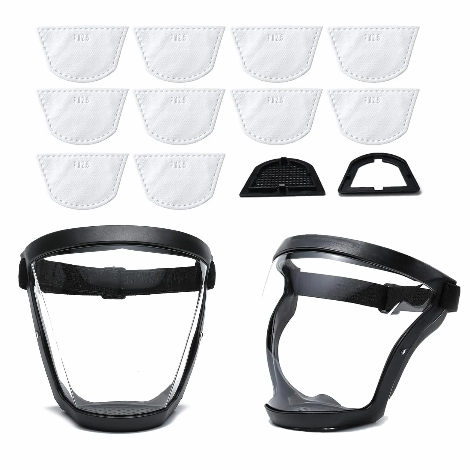2 mascarillas protectoras,Mascarilla protectora completa,Mascarilla transparente para adultos,Mascarilla reutilizable con 10 piezas de filtro de algodón,fácil de reemplazar