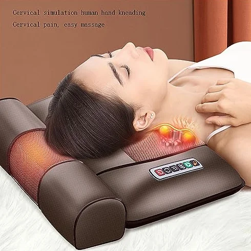 Alfombrilla de masaje con nodos de calor y vibración, alfombrilla de relajación de cuerpo completo con almohadas ajustables y almohadillas térmicas para aliviar los músculos del cuello y la espalda