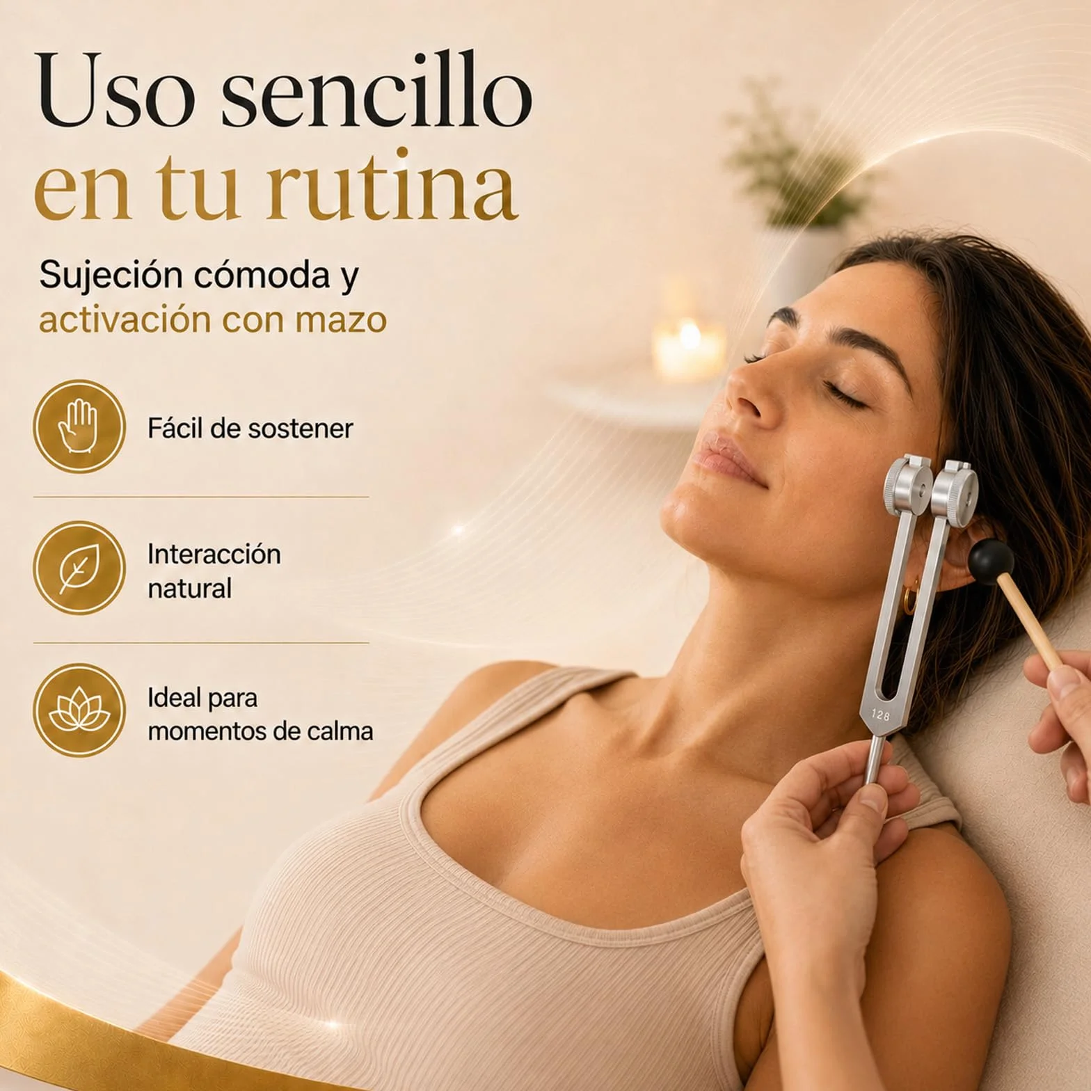 Aureva Lumyra Diapasón Terapéutico 128 Hz con Martillo de Goma, Bolsa y Paño para Meditación y Yoga