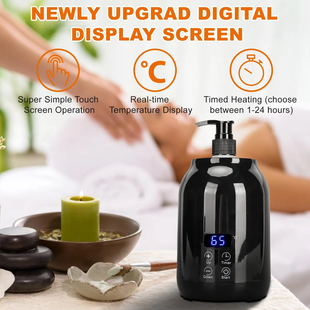 Calentador de Aceite de Masaje, Calentador de Loción de Masaje, Calentador de Aceite Esencial, Loción de Aceite Caliente, Calentador Aceite Masaje Pantalla, LED Control Táctil Ajuste, Negro(EU)