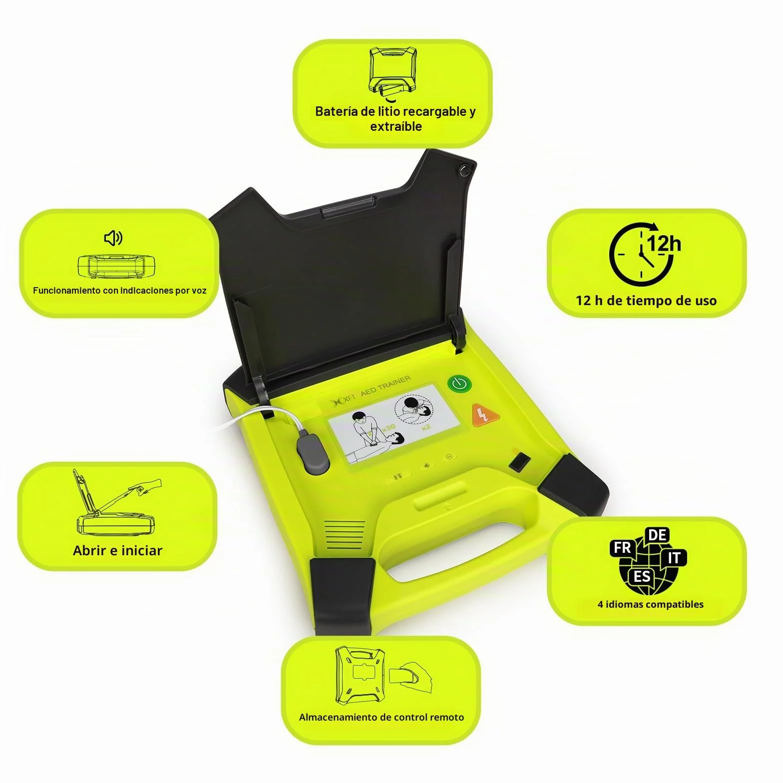 Desfibrilador Entrenamiento AED XFT 120GA Mando a Distancia 8 Escenarios