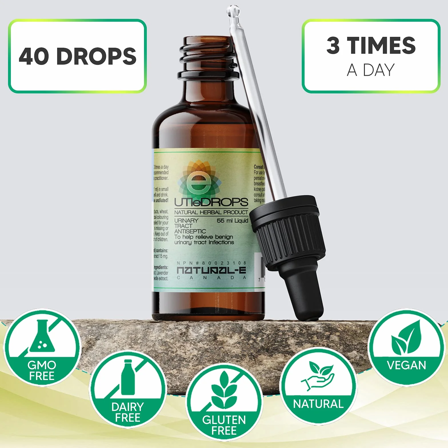 UTI E-Drops Tratamiento Natural para la Infección del Tracto Urinario. Elimina con Rapidez Ardor Picazón y Malestar de Infección de Orina. Concentración del Extracto de Enebro Eficaz Contra Bacterias