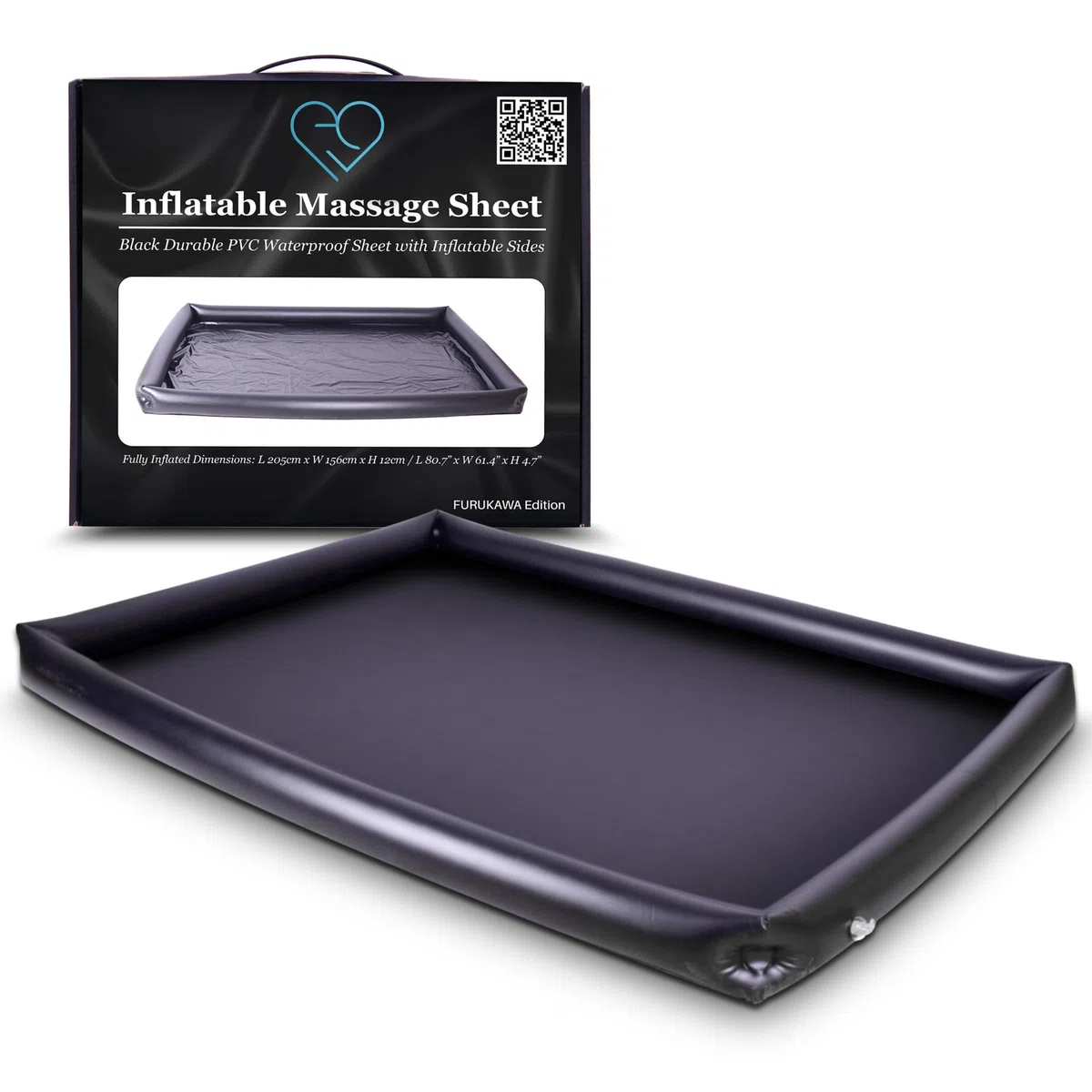 EROTICGEL Sábana de Masaje Inflable, lámina Impermeable de PVC Duradera Negra con Lados inflables, 205cm x 156cm x 12cm, sábanas de Terapia de Masaje Nuru
