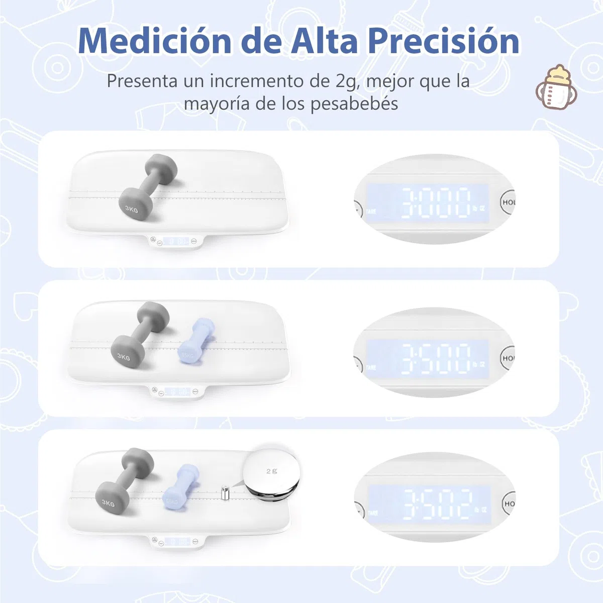 COSTWAY Báscula Bebe, Báscula Multifuncional para Bebés con 4 Modos de Medición, Báscula Infantil Digital Precisa, Báscula Digital con Pantalla LCD para Bebés y Mascotas