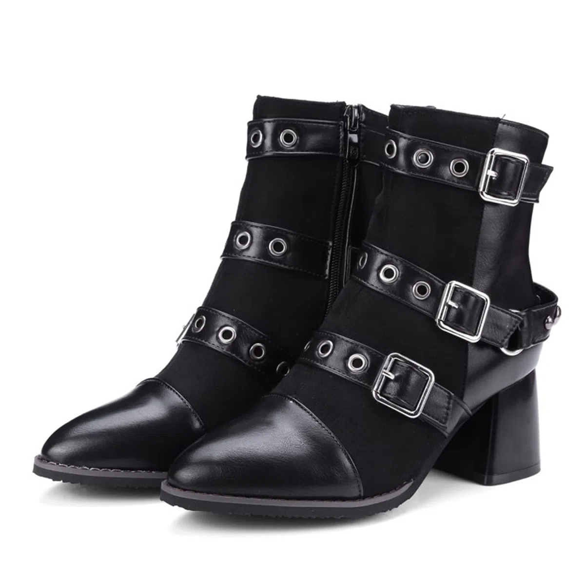 Botas Cortas Elegantes Y Versátiles con Punta En Pico De 6CM/2,36 Pulgadas Botines De Tacón Alto con Hebilla De Cinturón Botas De Baile En Barra De Tacón Alto