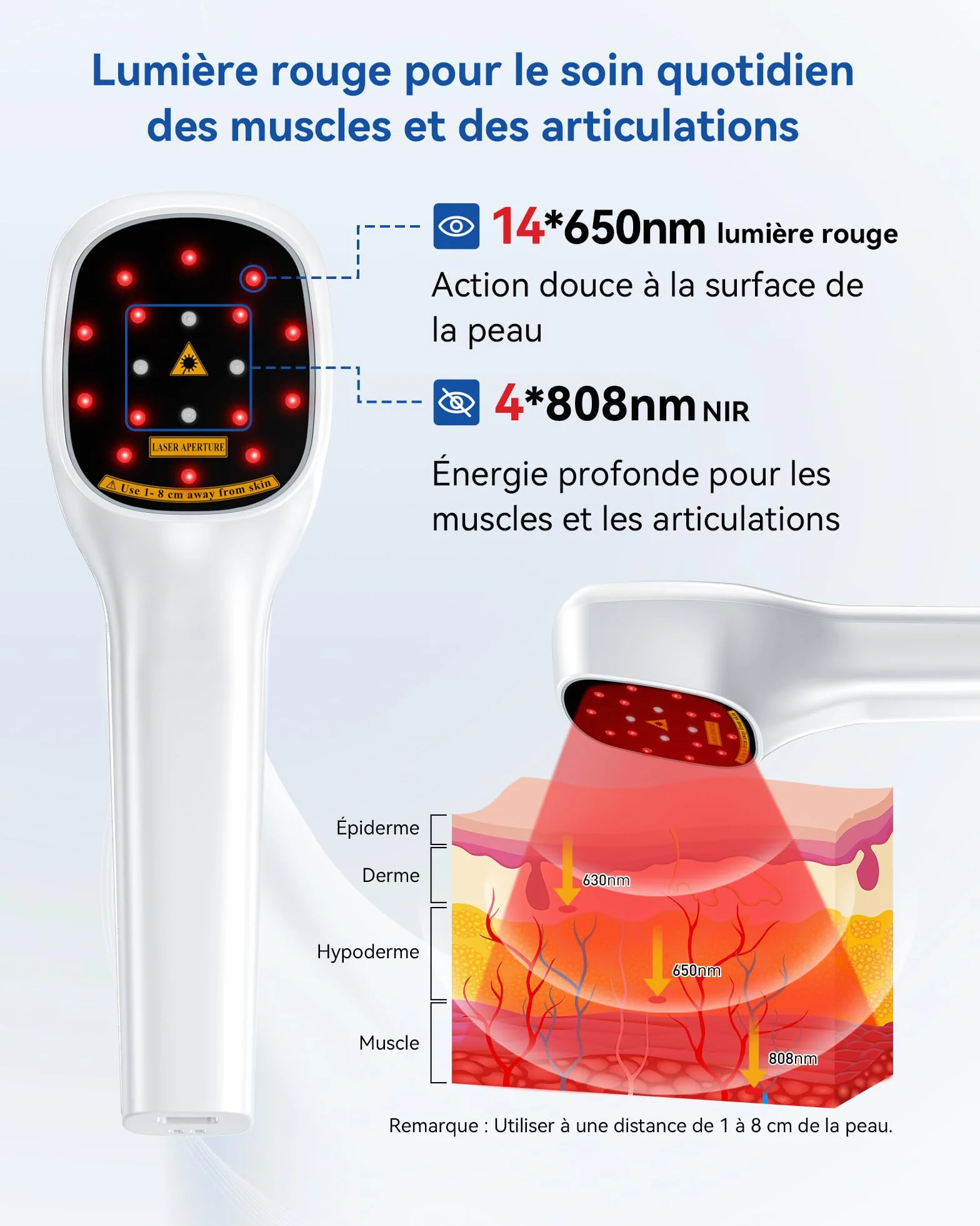 Dispositivo de terapia láser frío, Tratamiento con infrarrojos 4000 mAh, 4x808nm +14x650nm, Lámpara Infrarroja para cuidado muscular y articular, personas y mascotas (blanco y negro)
