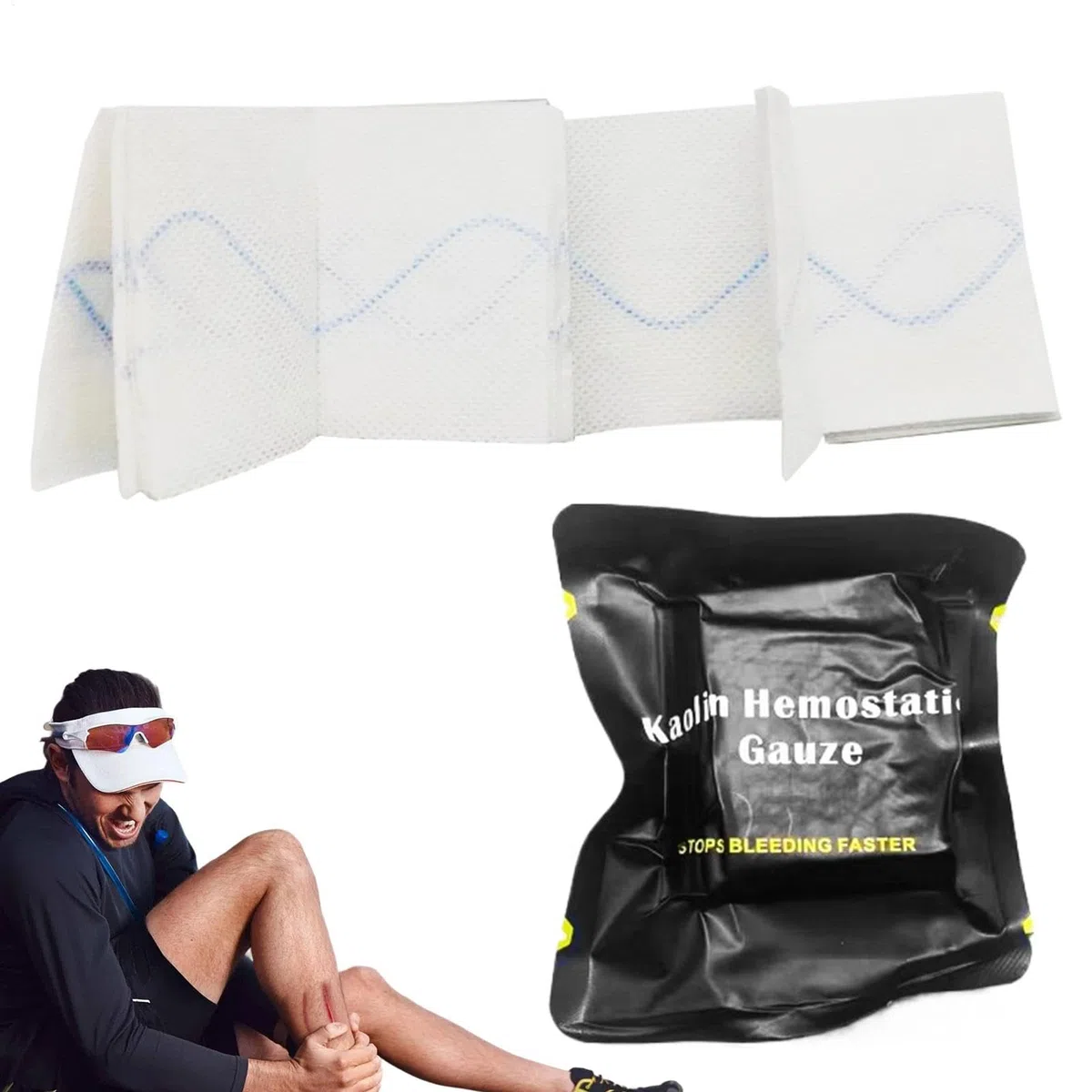 Almohadilla de control de gasa, vendaje de caolín de arcilla, vendaje de coagulación, diseño de absorción rápida, paquete de cuidado de heridas, color, para camping, senderismo, viajes