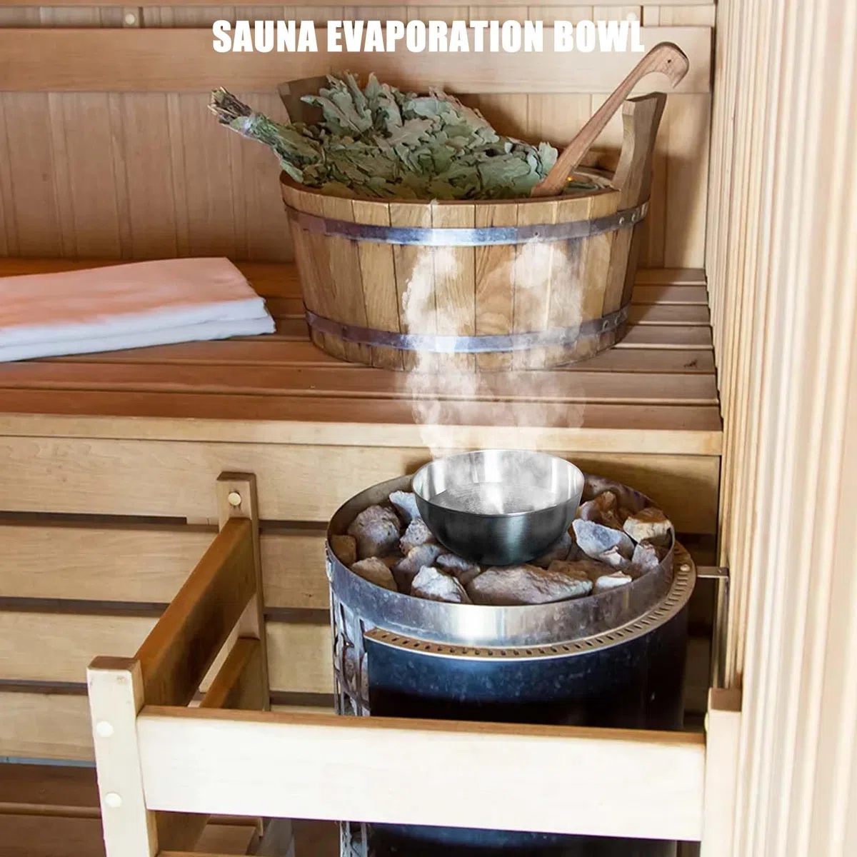Cuenco para sauna extragrande, diámetro de 15 cm, acero inoxidable, para sauna, aromaterapia, accesorio para sauna, resistente al fuego, adecuado para cristales de sauna