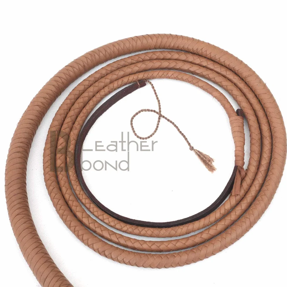 Indiana Jones Style Natural Tan Brown Leather Bullwhip Real Cowhide Leather Bull Whip