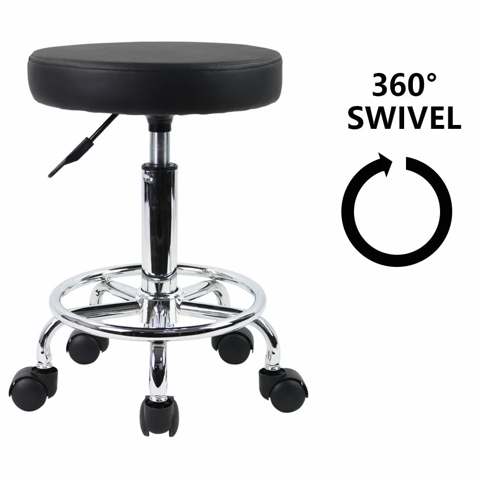 KKTONER Taburete Redondo de Cuero PU Giratorio Ajuste de Altura SPA Salón Silla de Trabajo (Black)