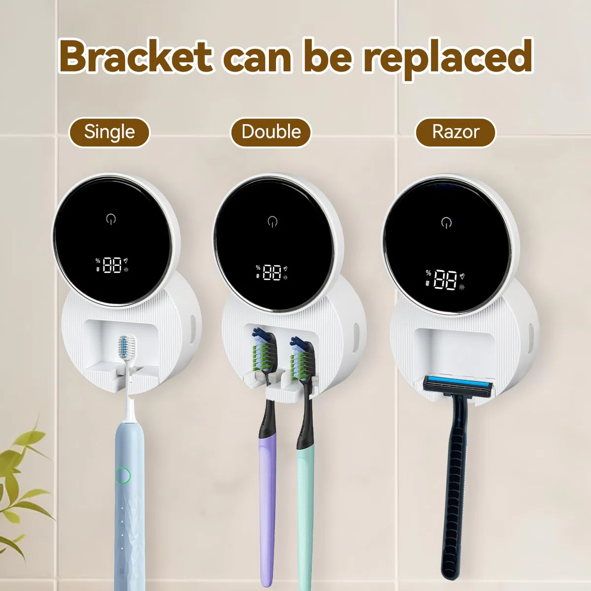 3 en 1 UV desinfectante cepillo de dientes titular con secado, desinfectante de cepillo de dientes eléctrico, desinfectante portátil UV, sin perforar el soporte del cepillo de sensor automático