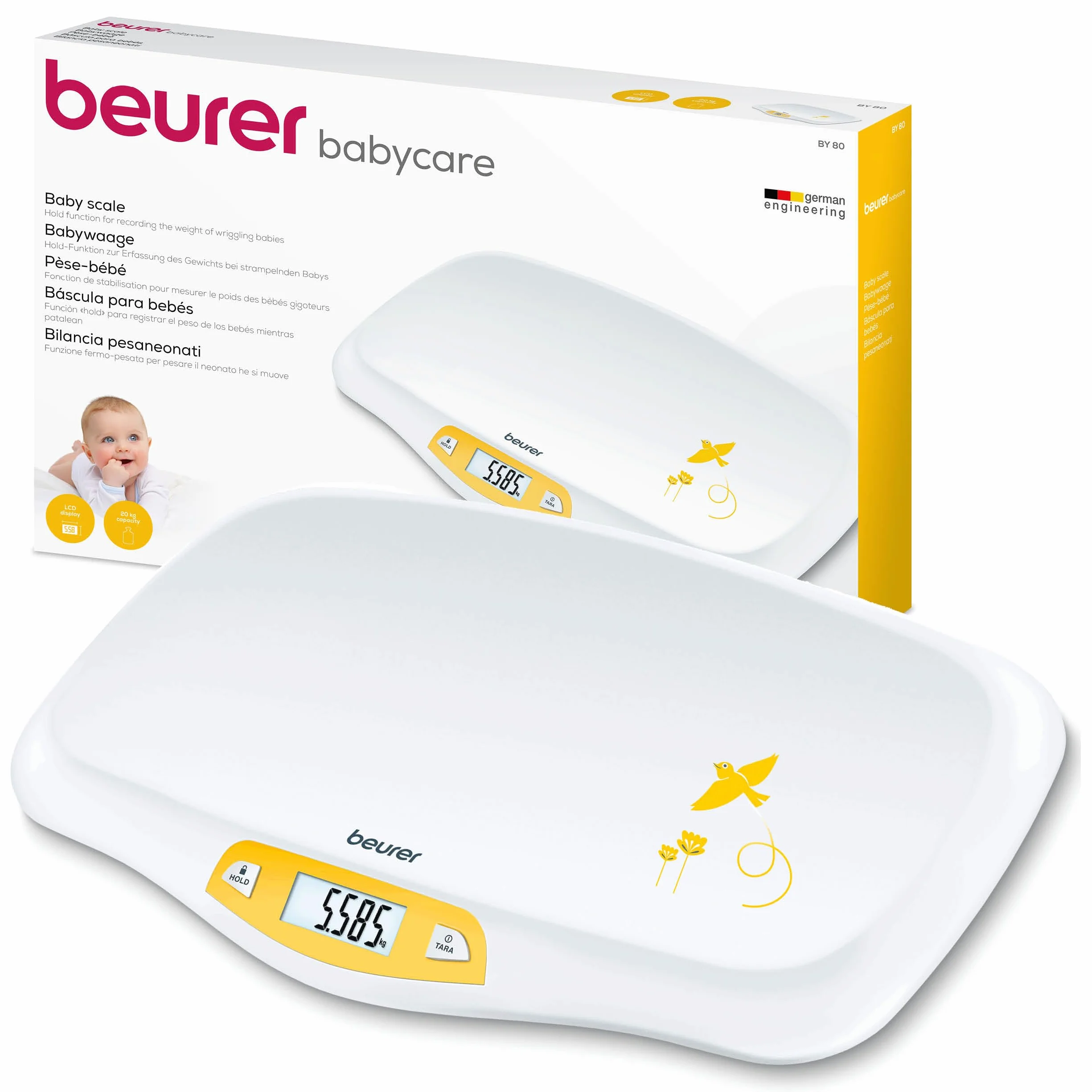Beurer BY 80 Báscula para bebés, 20 kg, 5 g, función tara y retención