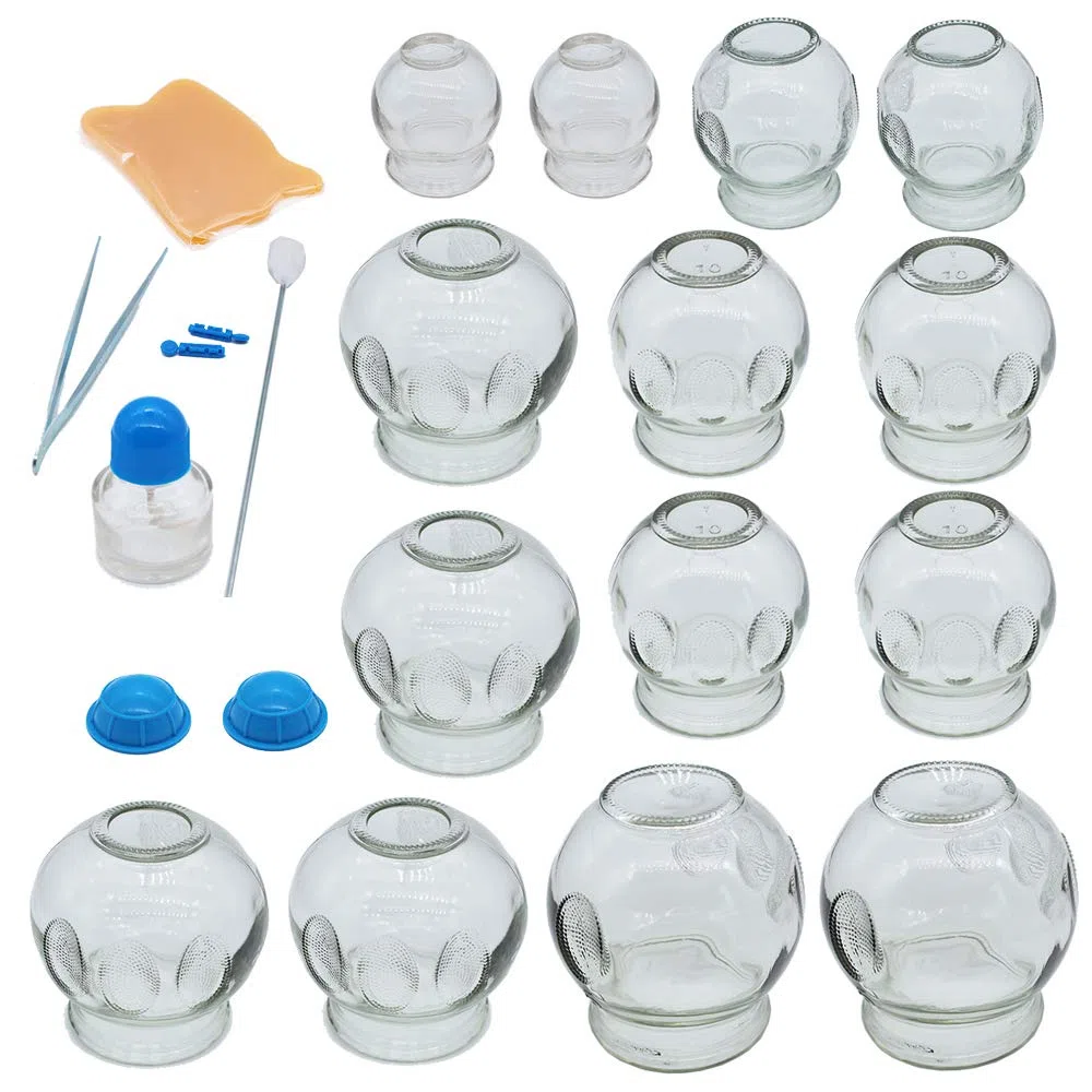 Juego de 14 tazas de terapia de ventosaterapia de cristal grueso para profesionales