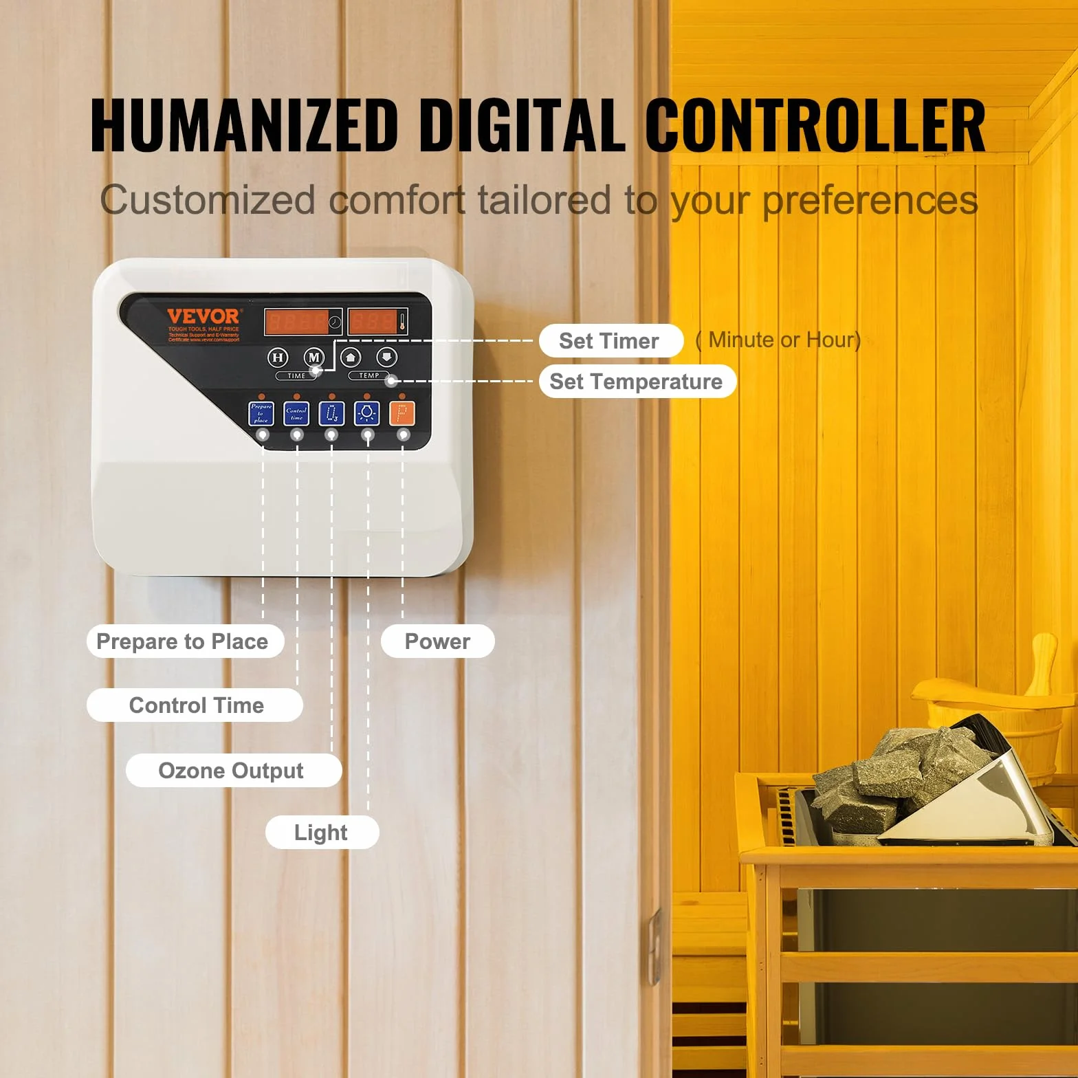 VEVOR Calentador de Sauna Eléctrico Portátil 8kW 400V 3N Controlador Digital 110°C para Sauna 8-12 m³