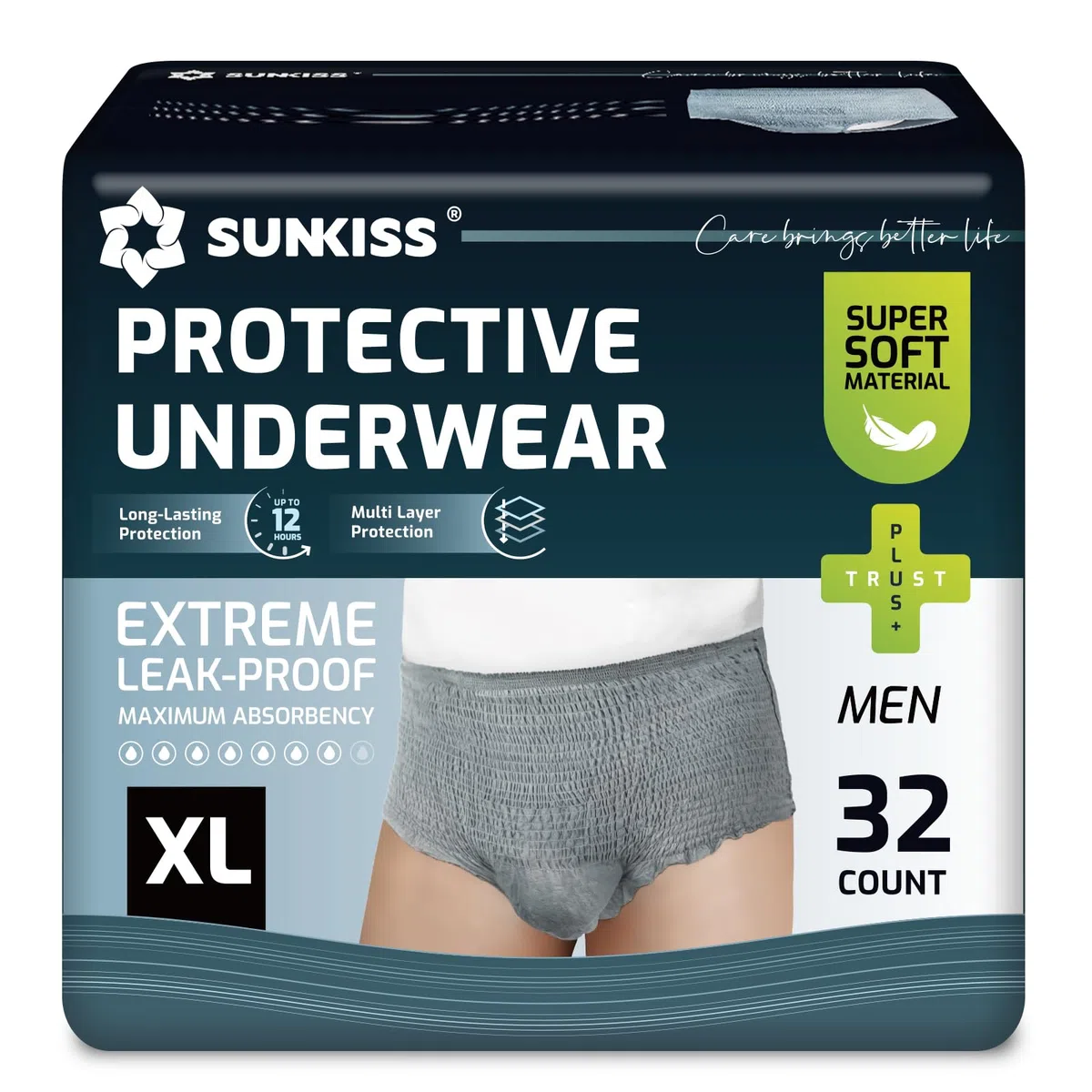 SUNKISS Pañales para Hombre Incontinencia Protección Diurna Desechable Adultos Ropa Interior Absorbente Gris Talla XL 32 Unidades