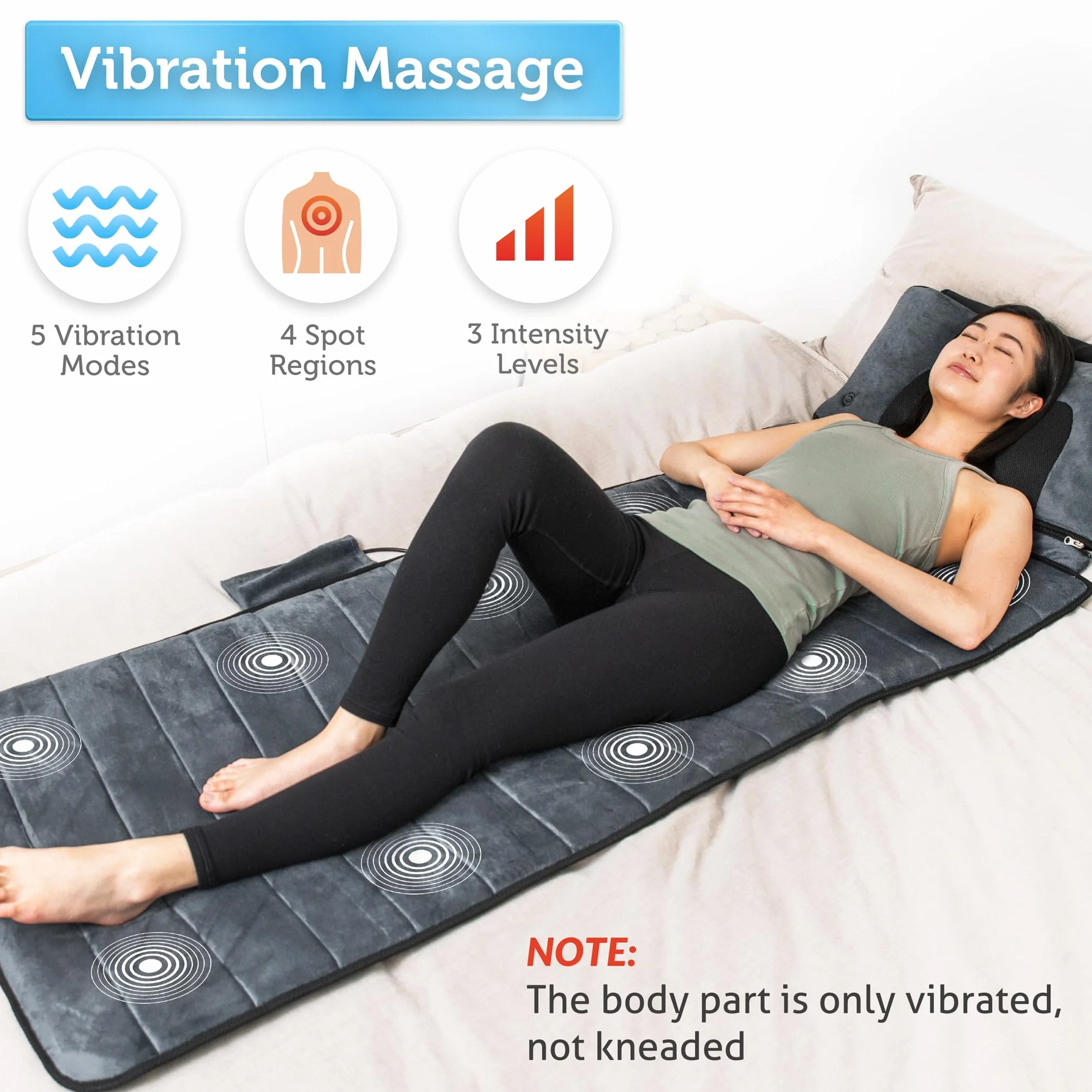Comfier Colchoneta de Masaje Cuerpo Completo con Calefacción, Masajeador de Espalda Shiatsu, 10 Motores, 4 Almohadillas Térmicas