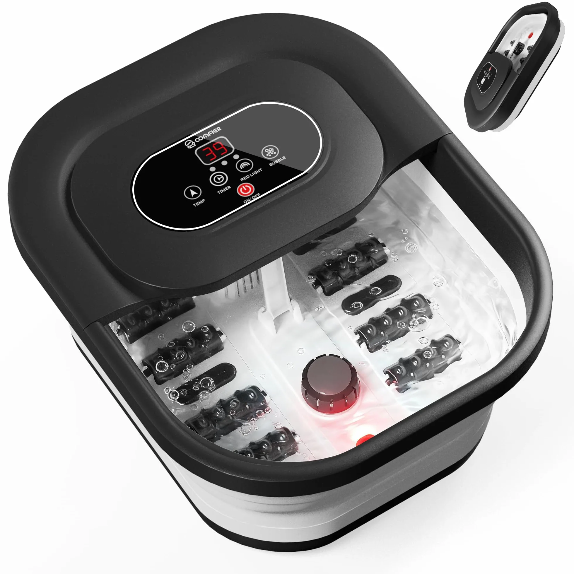 COMFIER Spa para Pies con Calor, Burbujas y Vibración, Control de Temperatura, Piedra Pómez, Temporizador Inteligente, Regalos para Mujeres (Negro)