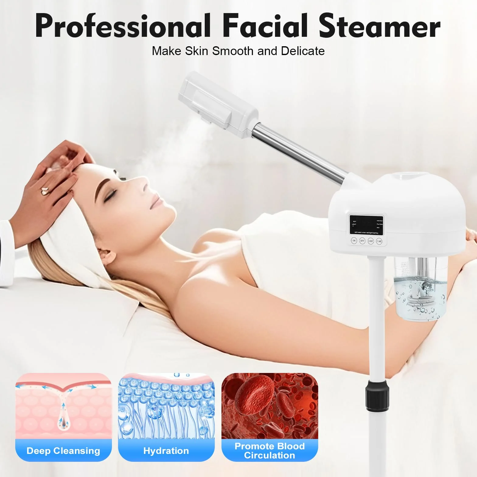 MINRS Vaporizador facial, salón de belleza, sauna facial, vaporizador, vaporizador, cuidado facial, boquilla giratoria 360°, para el hogar, salón o spa