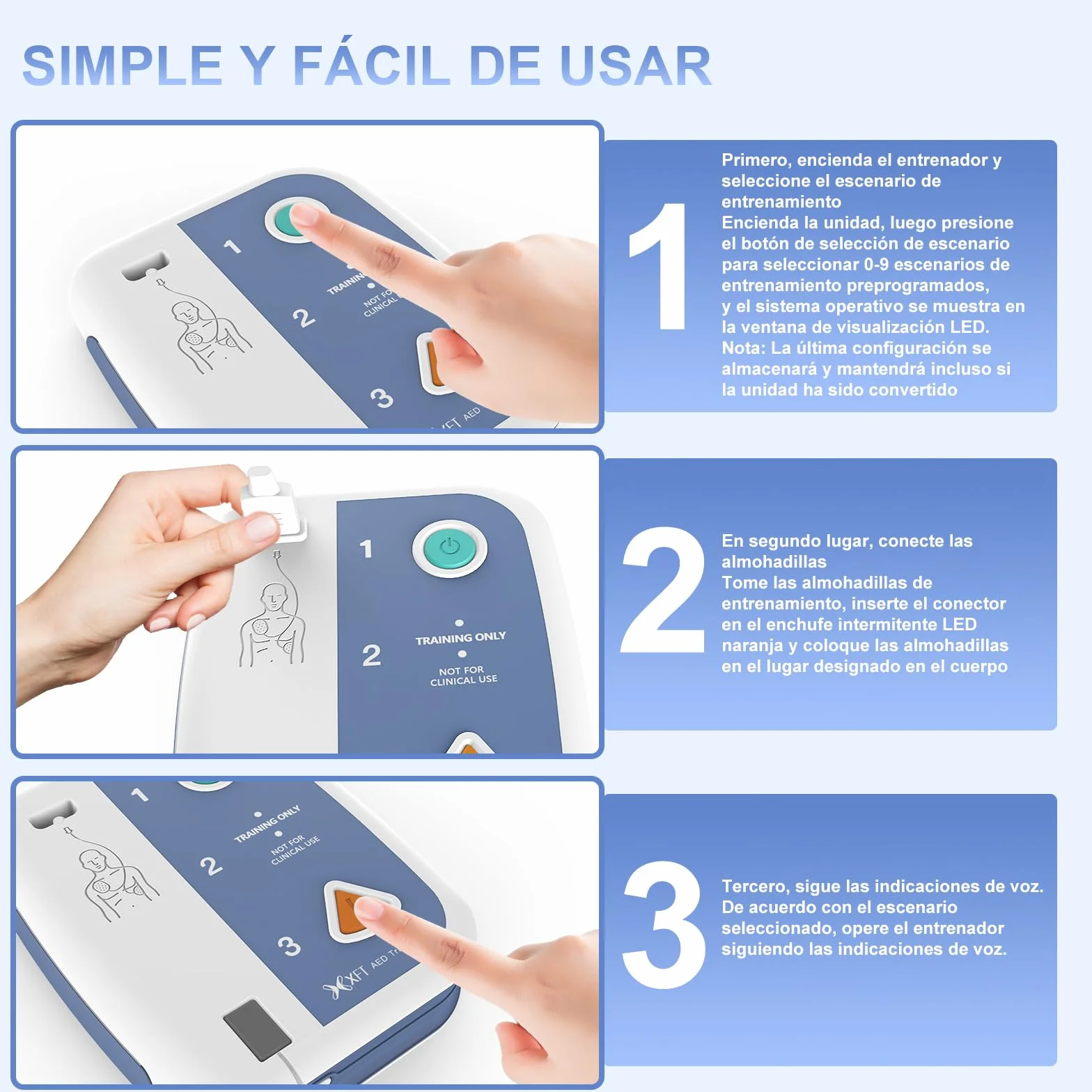 Desfibrilador de Entrenamiento AED Trainer Portátil Bilingüe Español Inglés Control Remoto 10 Escenarios XFT-120C+