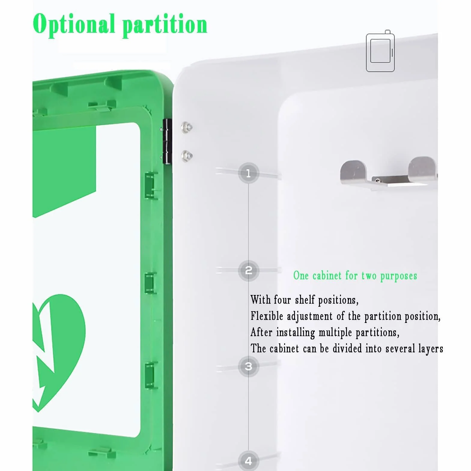 Caja de alarma desfibrilación cardíaca montada en pared, gabinete almacenamiento DEA con luz y alarma, interruptor doble, estuche primeros auxilios