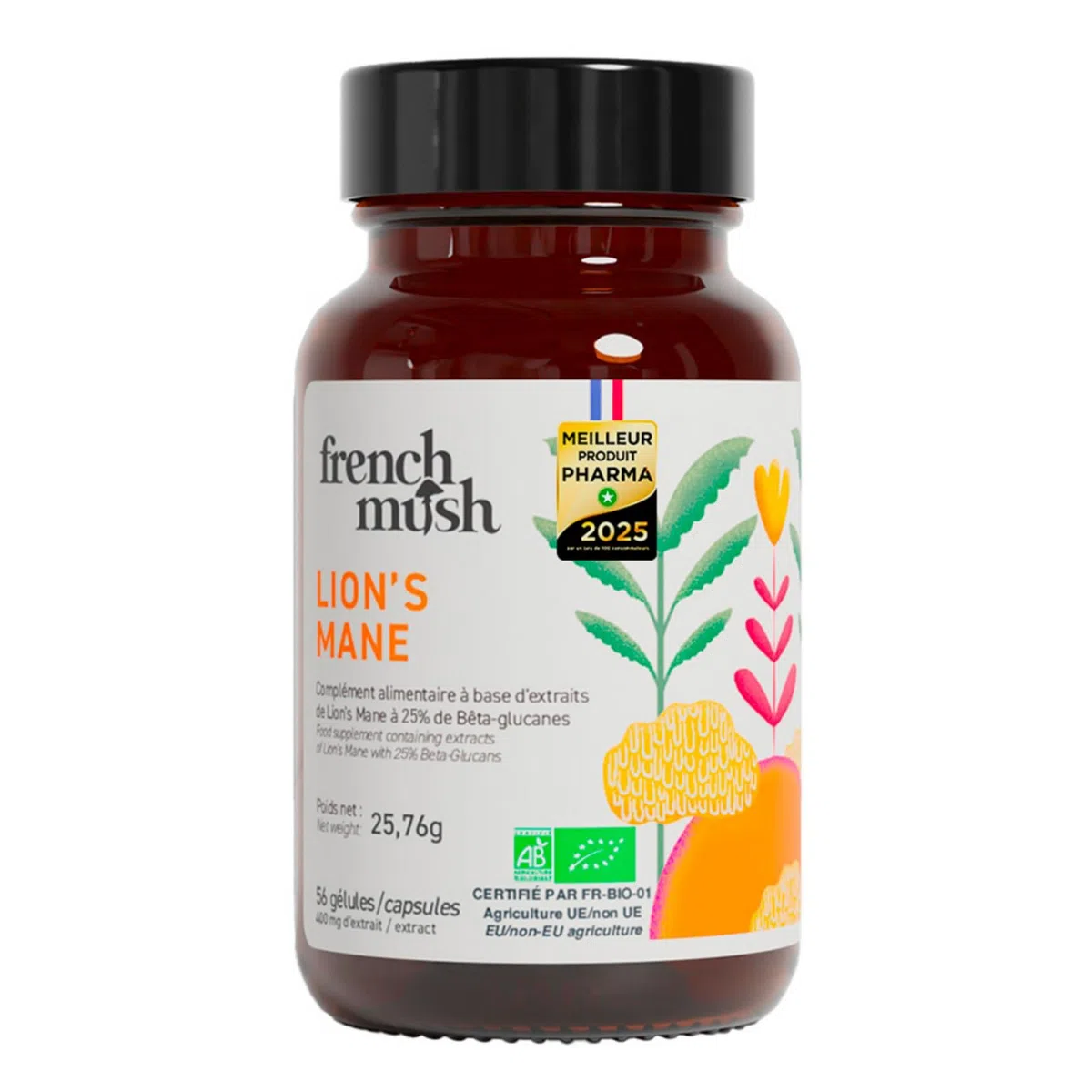 French Mush Funghi Lion’s Mane Bio 8000 mg - 56 Cápsulas Veganas - Para el Cerebro, el Bienestar y el Estado de Ánimo - 1-2 Cápsulas al Día - Extracto de Hericium Testado en Laboratorio
