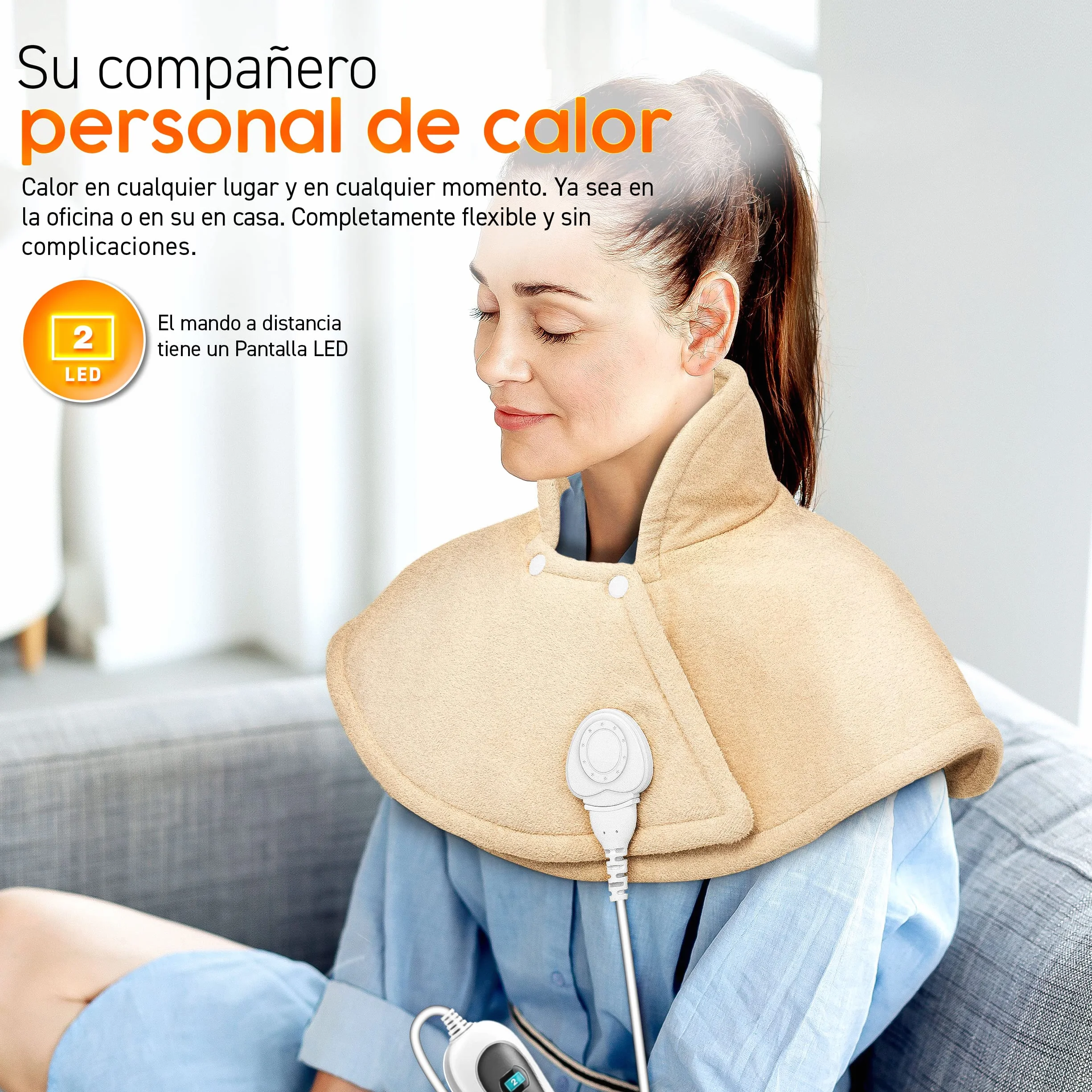 sinnlein Almohadilla Eléctrica para Cervicales, Hombros, Cuellos y Espalda | Manta Térmica con 3 Niveles de Temperatura y Apagado Automático | 100W (Beige)