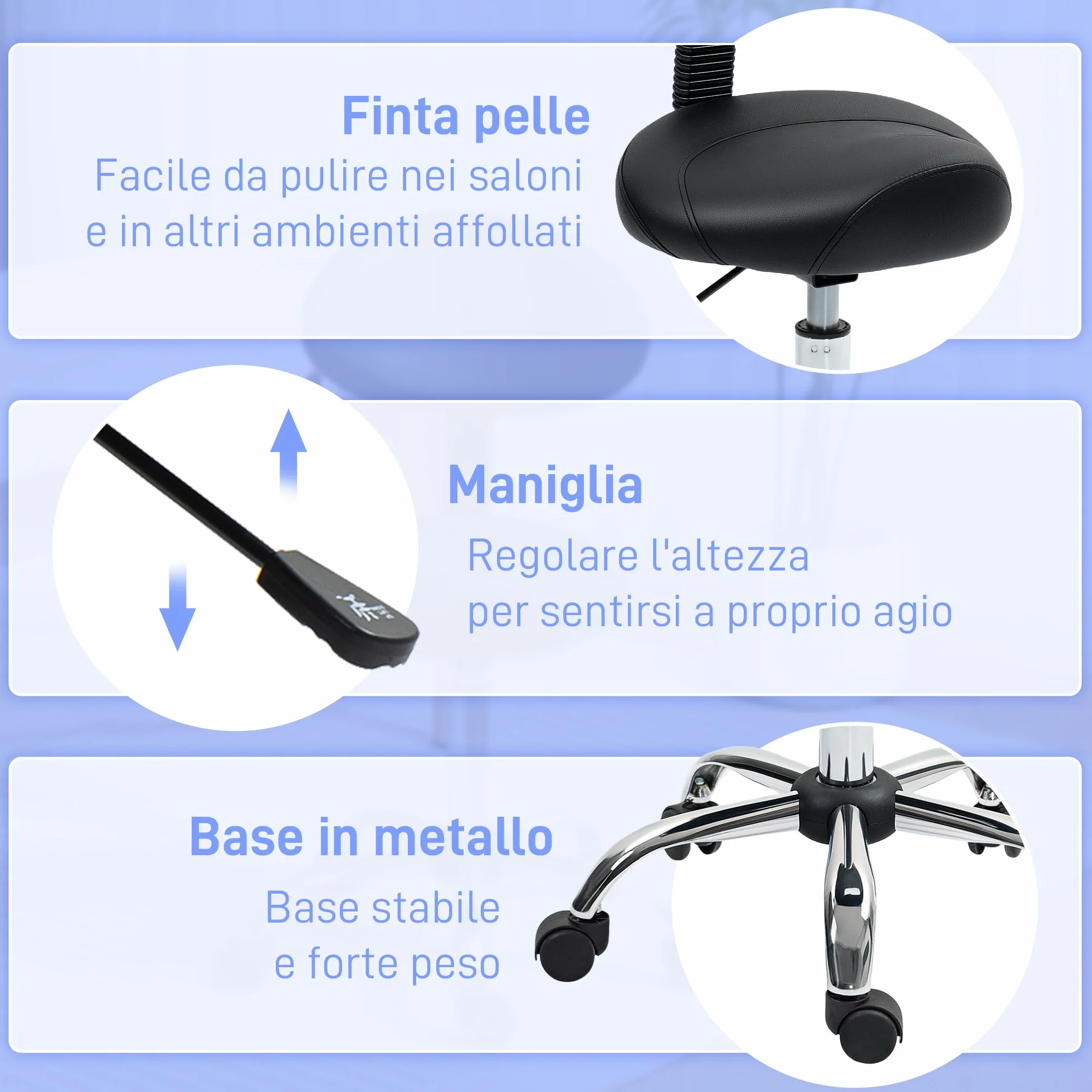 HOMCOM Taburete Giratorio con Ruedas, Respaldo Extraíble, Altura Regulable 83-98 cm, Cuero Sintético, Negro
