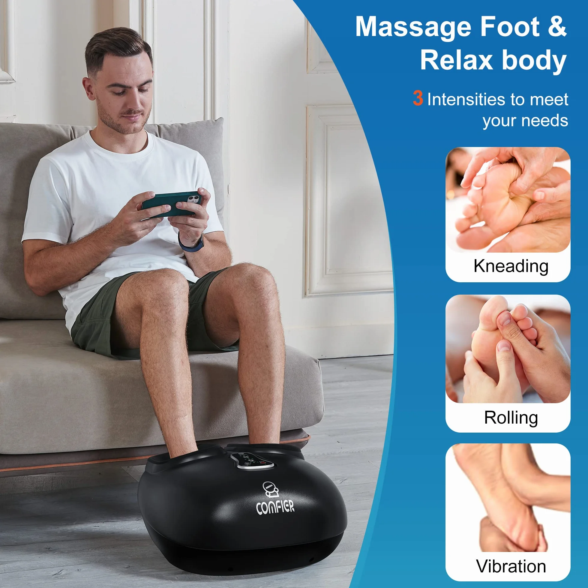 Comfier Shiatsu Masajeador Eléctrico de Pies con Calor, Rodillos y Compresión de Aire