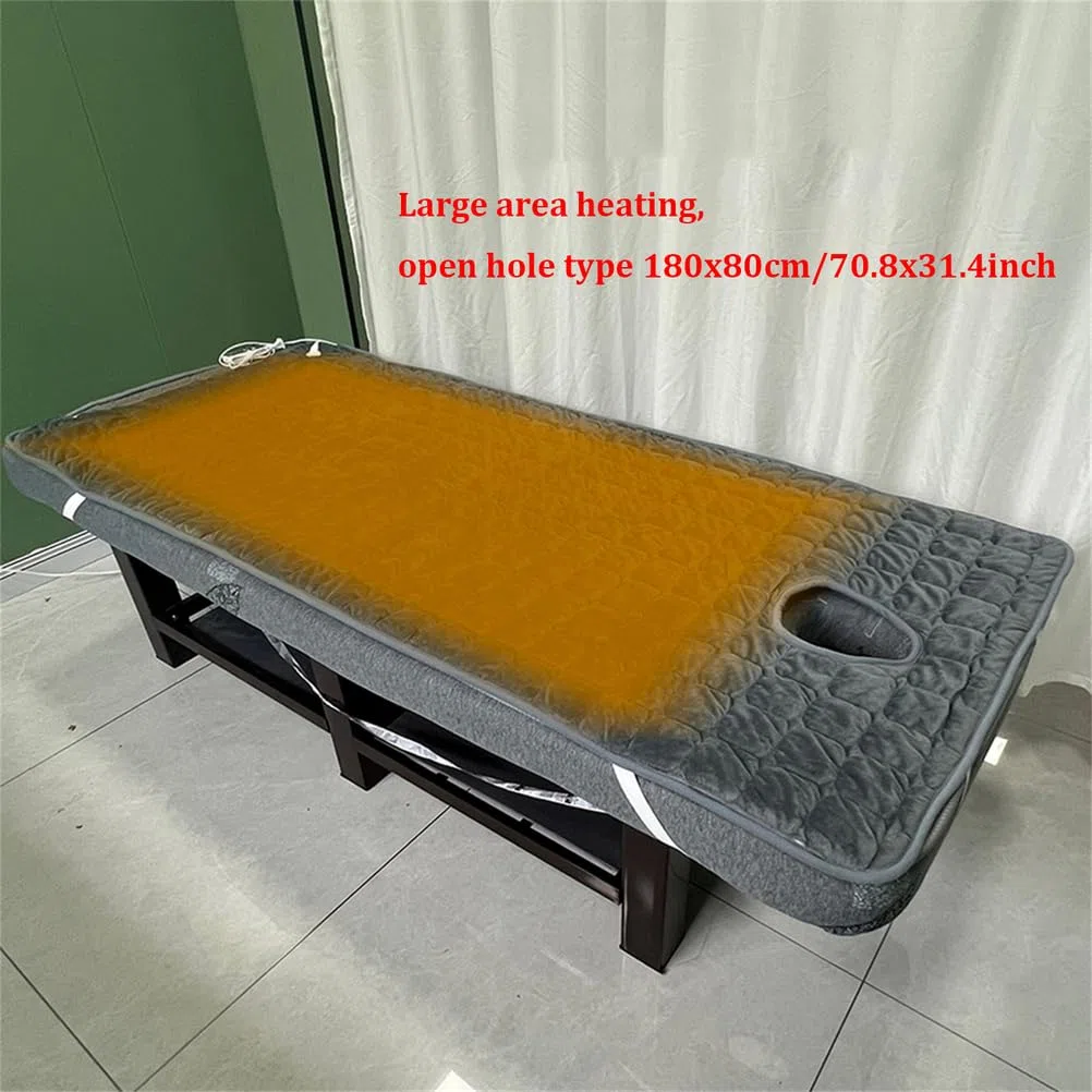 Almohadilla térmica profesional para camilla de masaje, calentador eléctrico premium con orificio, 3 niveles de calor, protección contra sobrecalentamiento, para camilla masaje y spa, 180 x 80 cm
